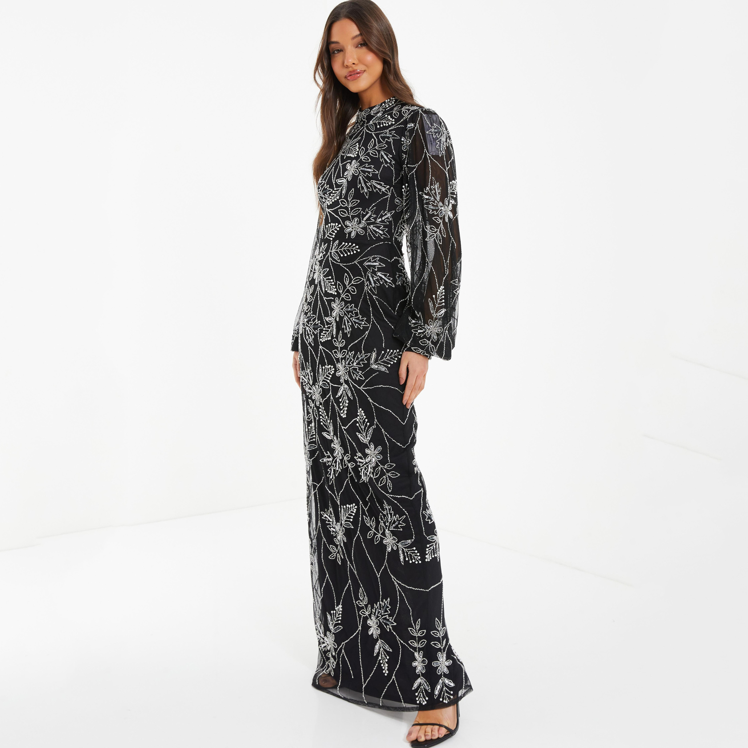 Quiz Embellished High Neck Maxi Dress-women-clothing-dresses-image-2