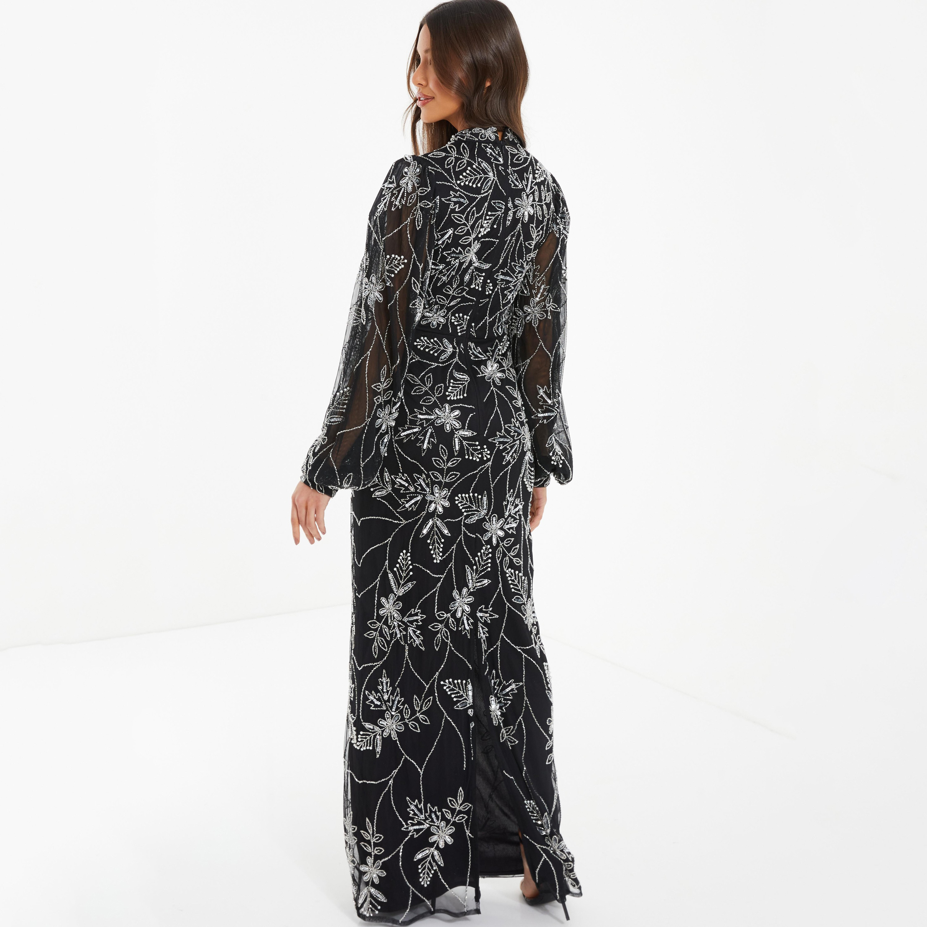 Quiz Embellished High Neck Maxi Dress-women-clothing-dresses-image-4