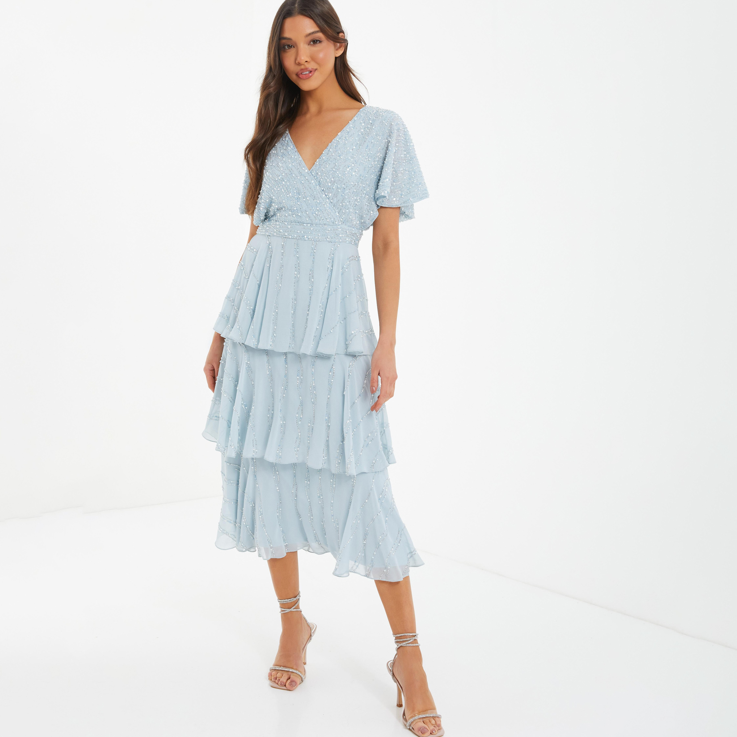 Quiz Embellished & Sequins V-Neck Skater Midi Dress-women-clothing-dresses-image-1