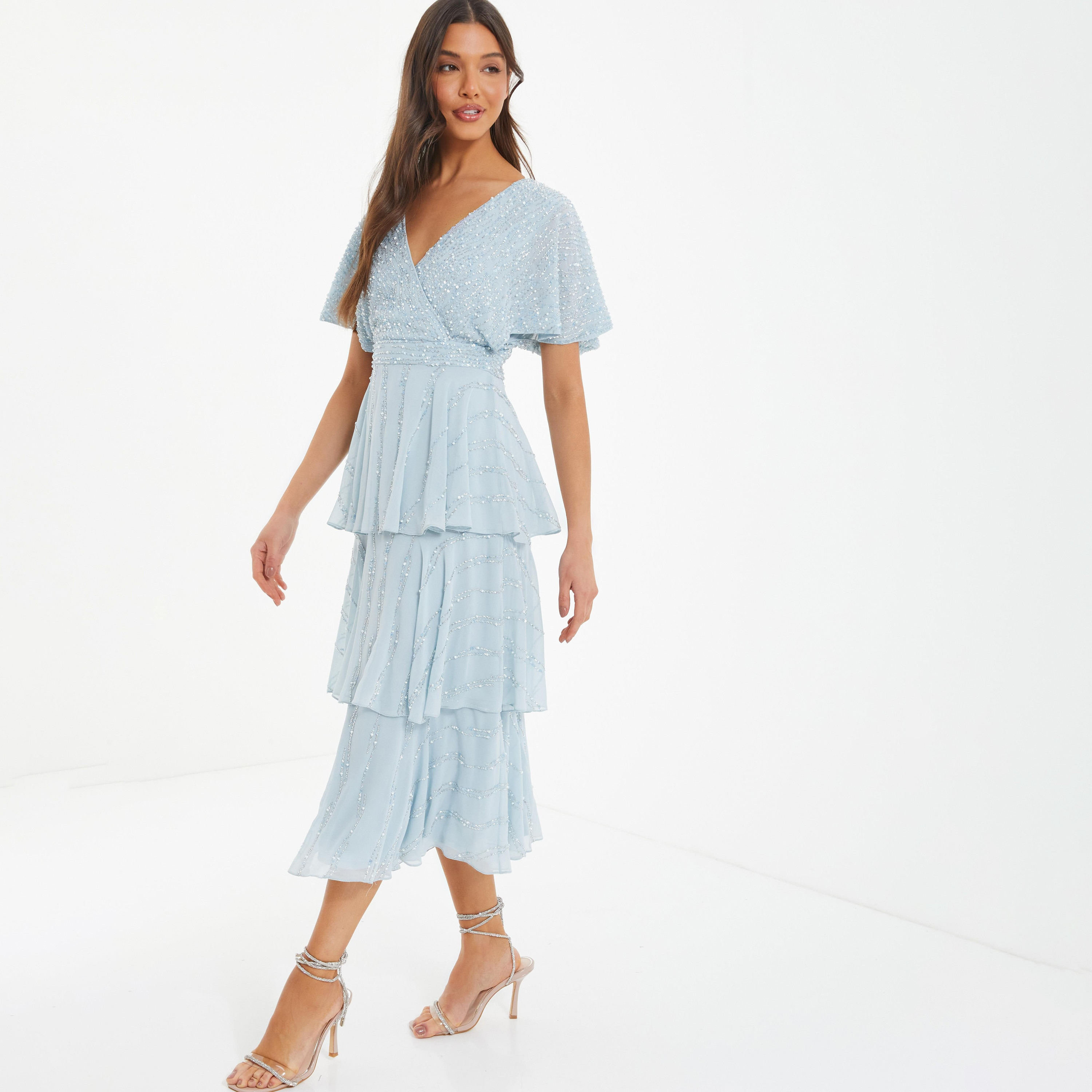 Quiz Embellished & Sequins V-Neck Skater Midi Dress-women-clothing-dresses-image-2