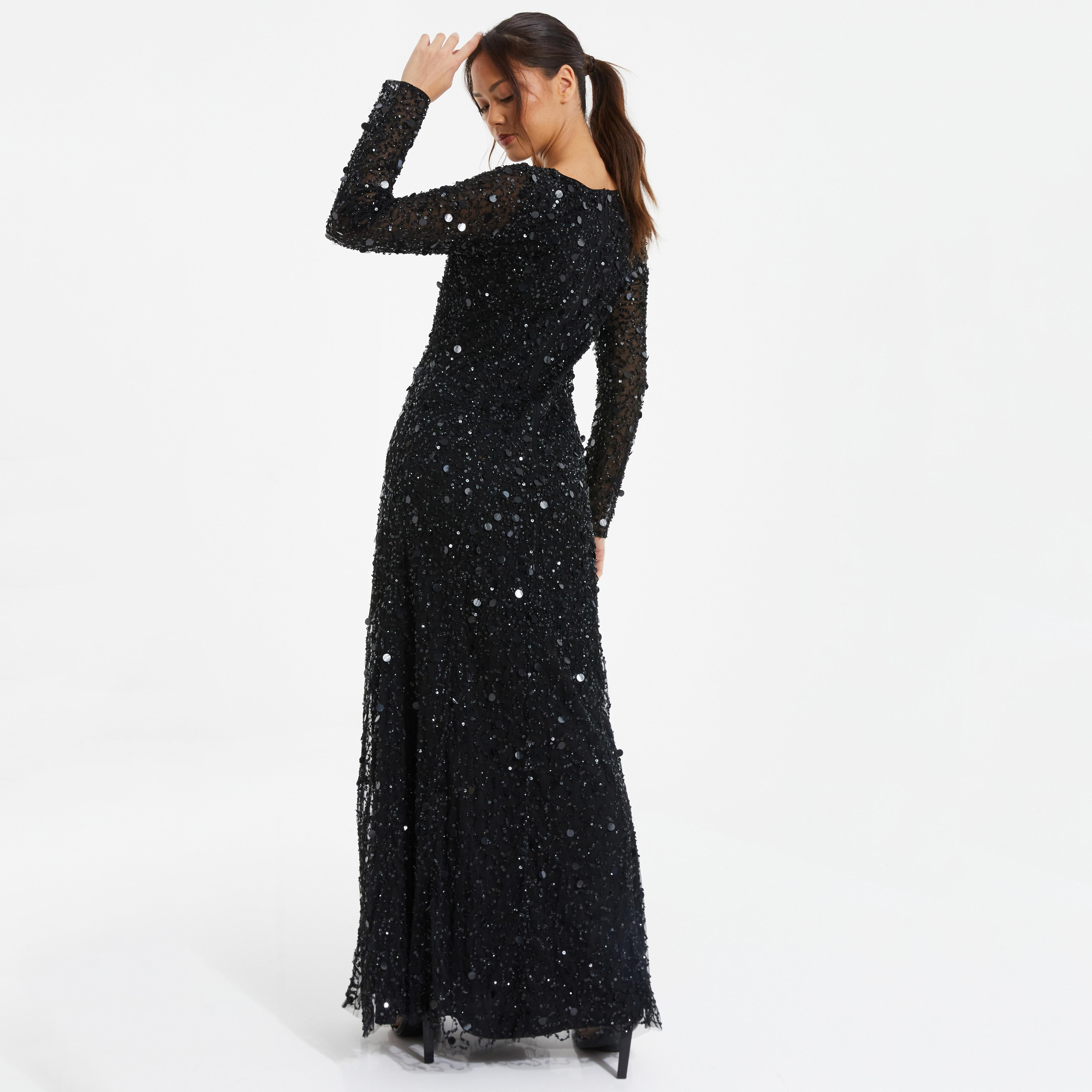 فستان ماكسي برقبة دائرية مع مزين بالترتر من كويز-women-clothing-dresses-image-4
