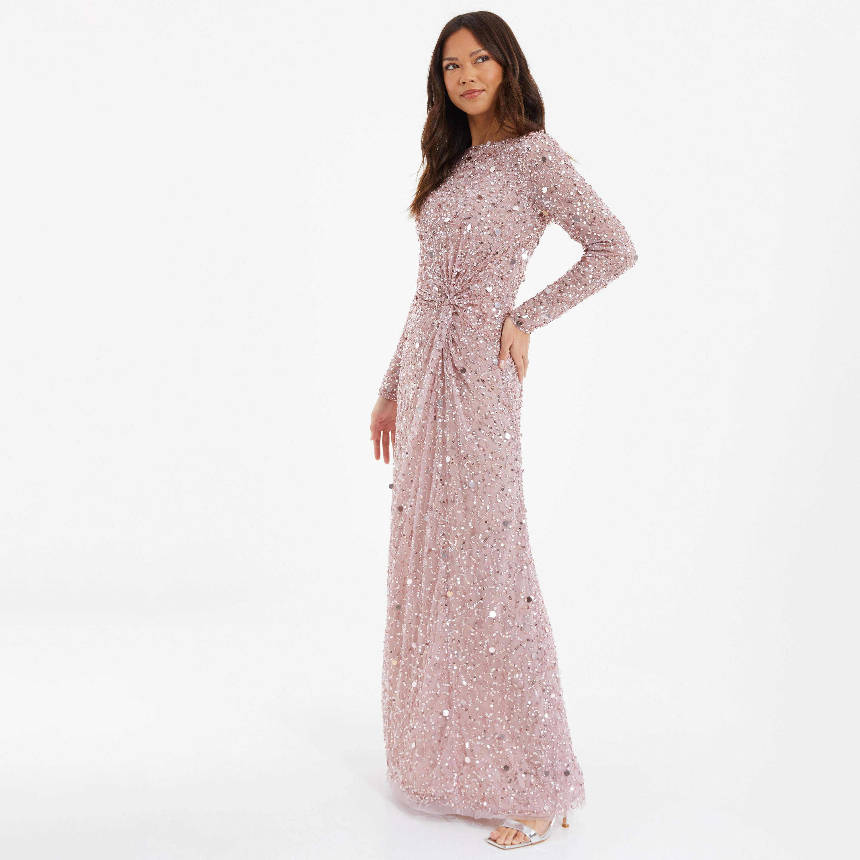 فستان ماكسي مزين بسيكونس ومنمق بياقة قارب من كويز-women-clothing-dresses-image-2