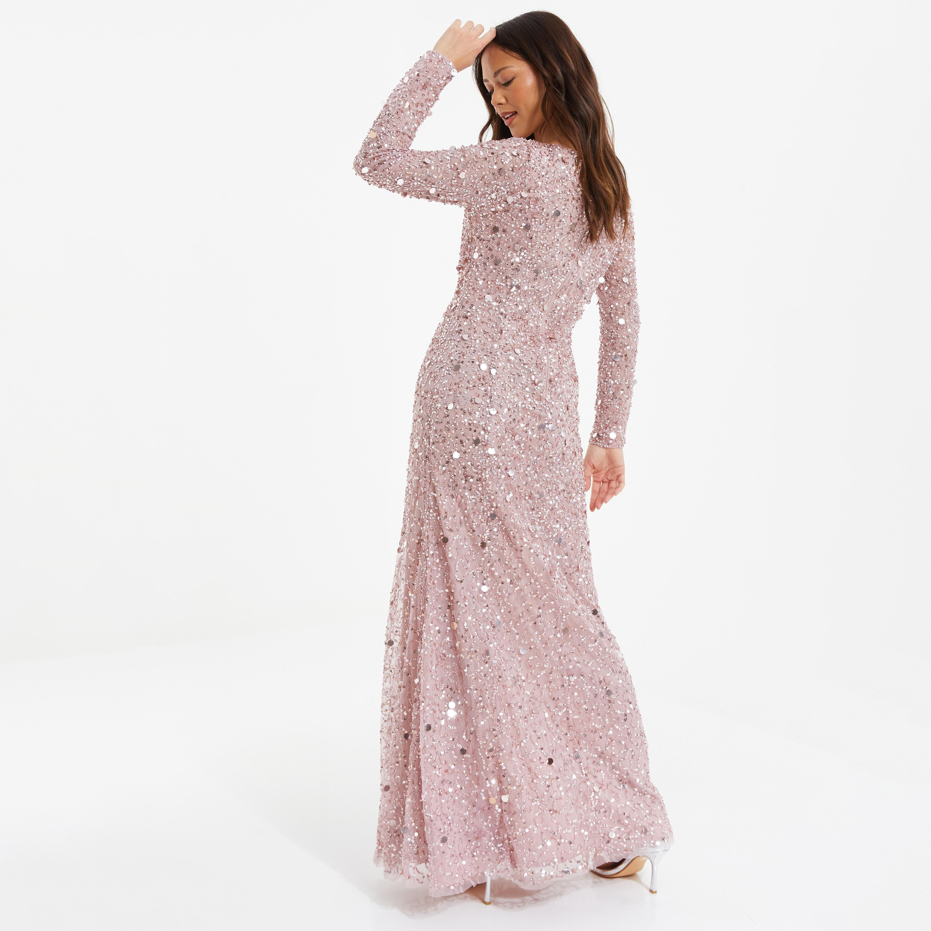 فستان ماكسي مزين بسيكونس ومنمق بياقة قارب من كويز-women-clothing-dresses-image-4