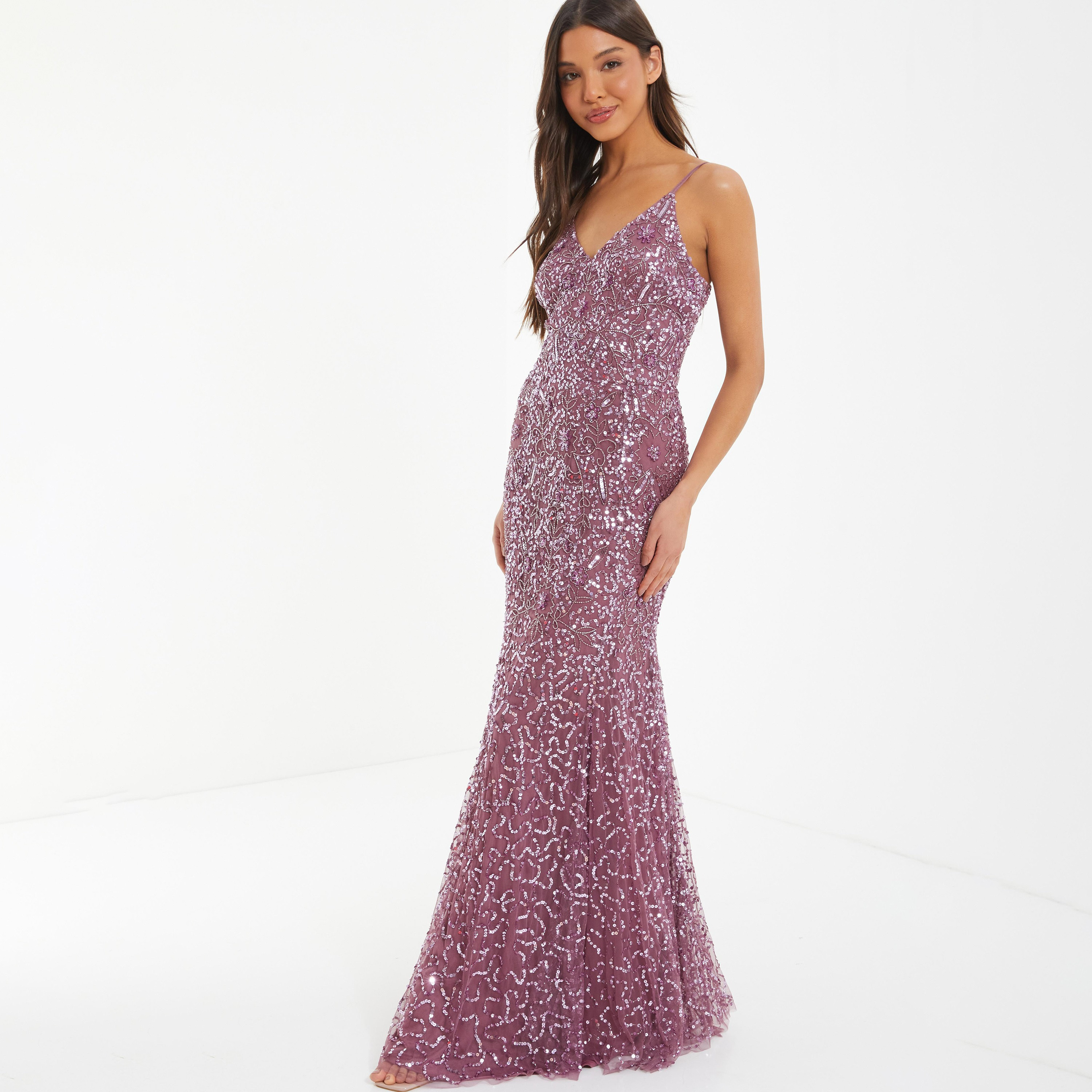 فستان ماكسي مزين بسيكونس ومنمق بياقة على شكل وى من كويز-women-clothing-dresses-image-2