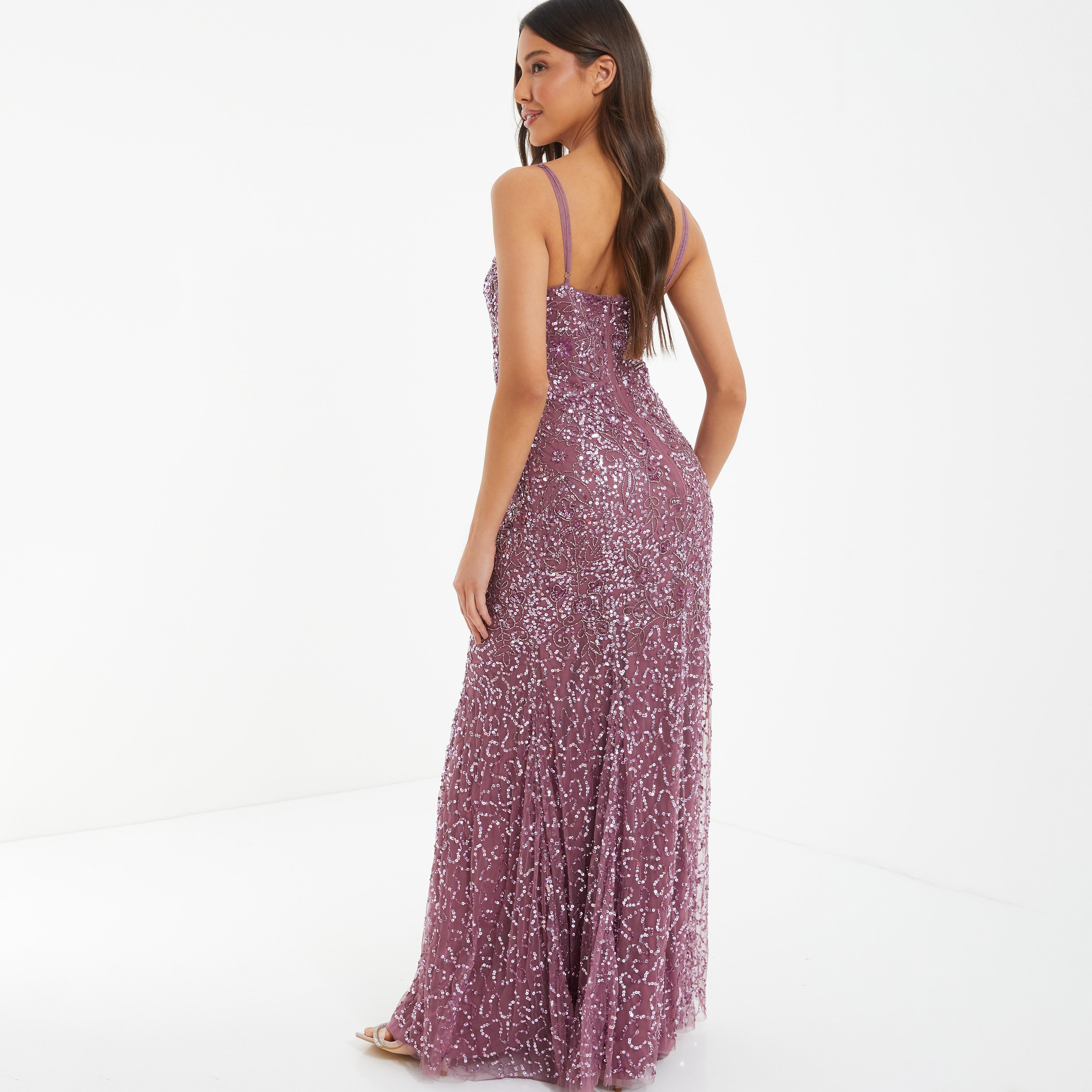 Quiz Embellished & Sequins V-Neck Maxi Dress-women-clothing-dresses-image-4