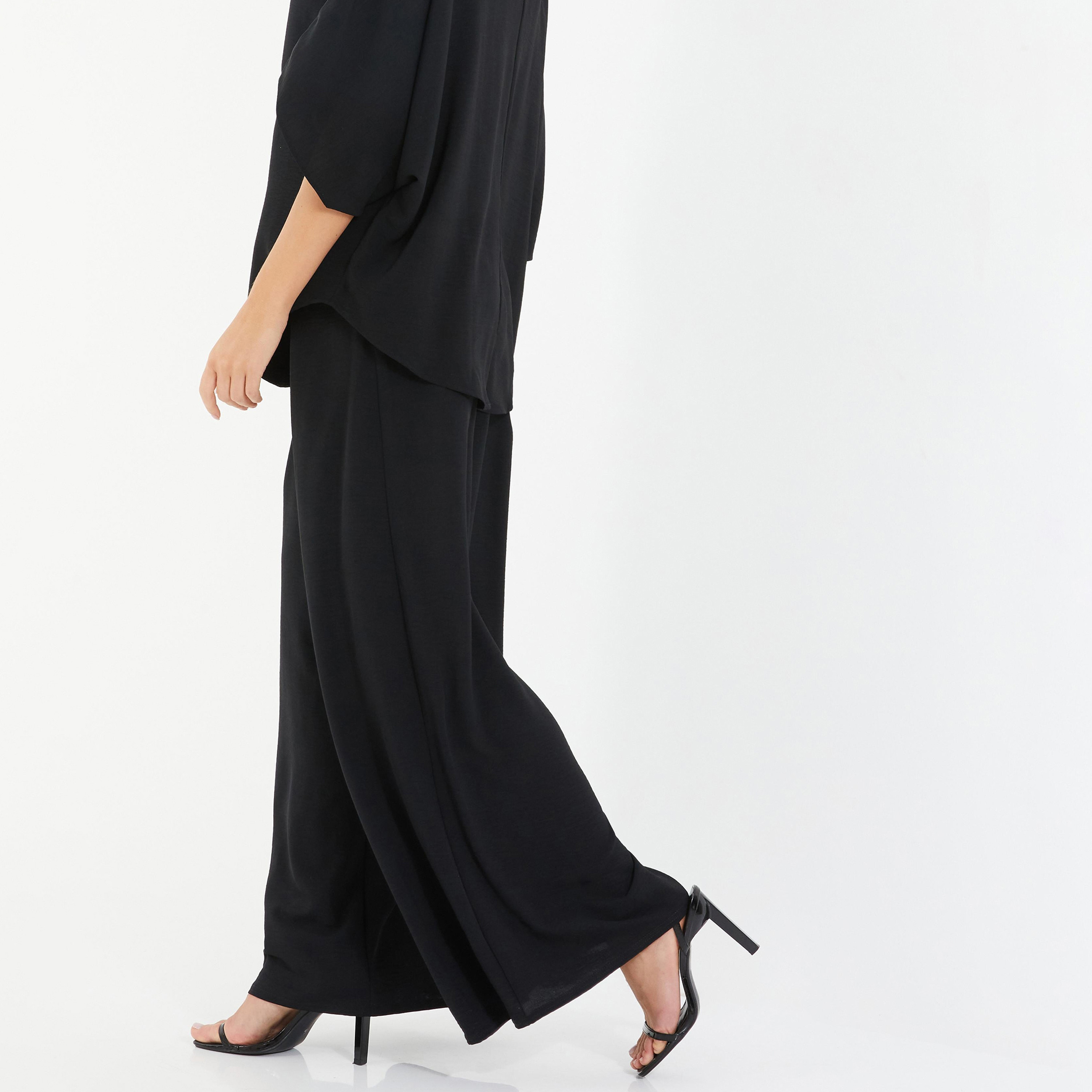 بنطلون سادة واسع الساق بخصر مرتفع من كويز -women-clothing-bottoms-trousers-image-4