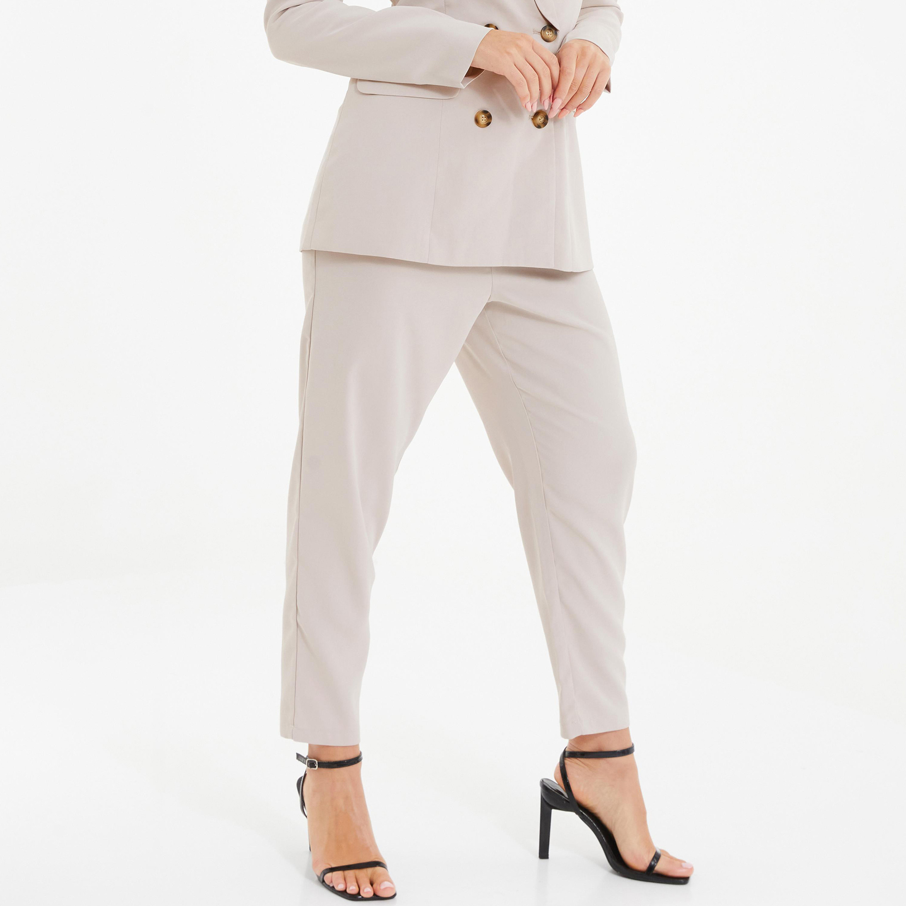 بنطلون مدبب سادة بخصر مرتفع من كويز-women-clothing-bottoms-trousers-image-1