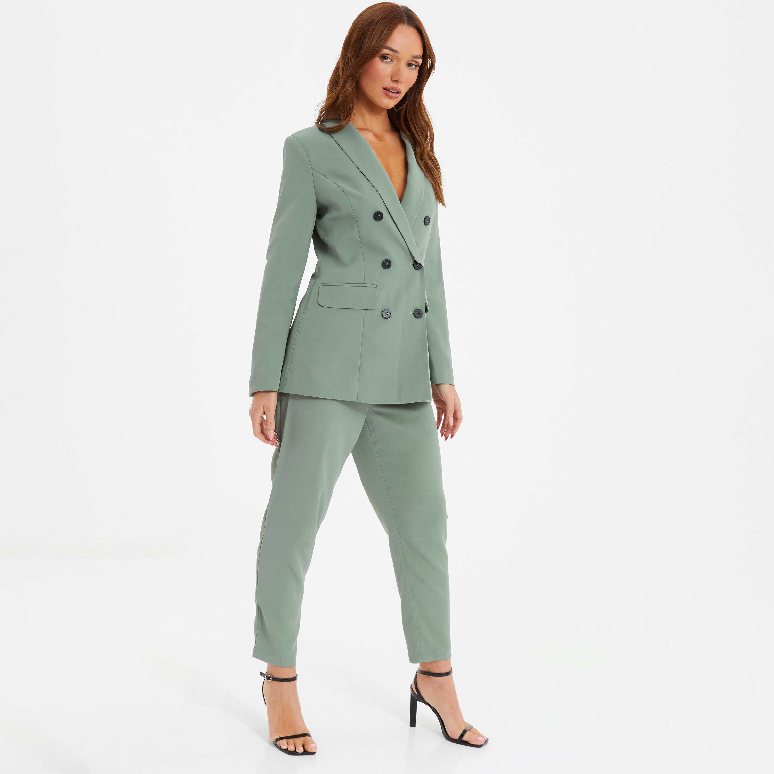 Quiz Plain Lapel Collar Double Breasted Blazer-women-clothing-coatsandjackets-blazers-image-2