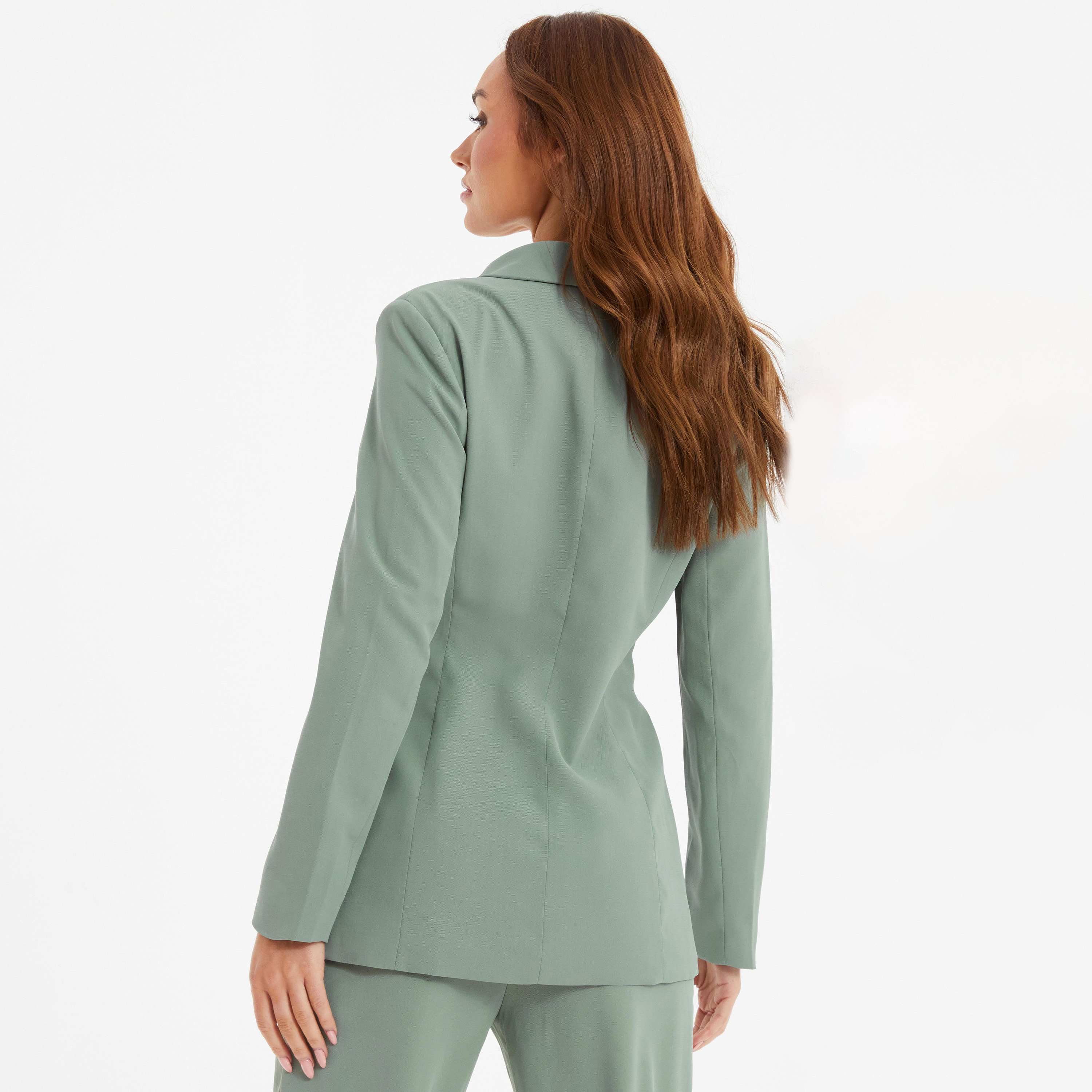 بليزر ذات طية صدر السترة مع ياقة مزدوجة سادة من كويز-women-clothing-coatsandjackets-blazers-image-1