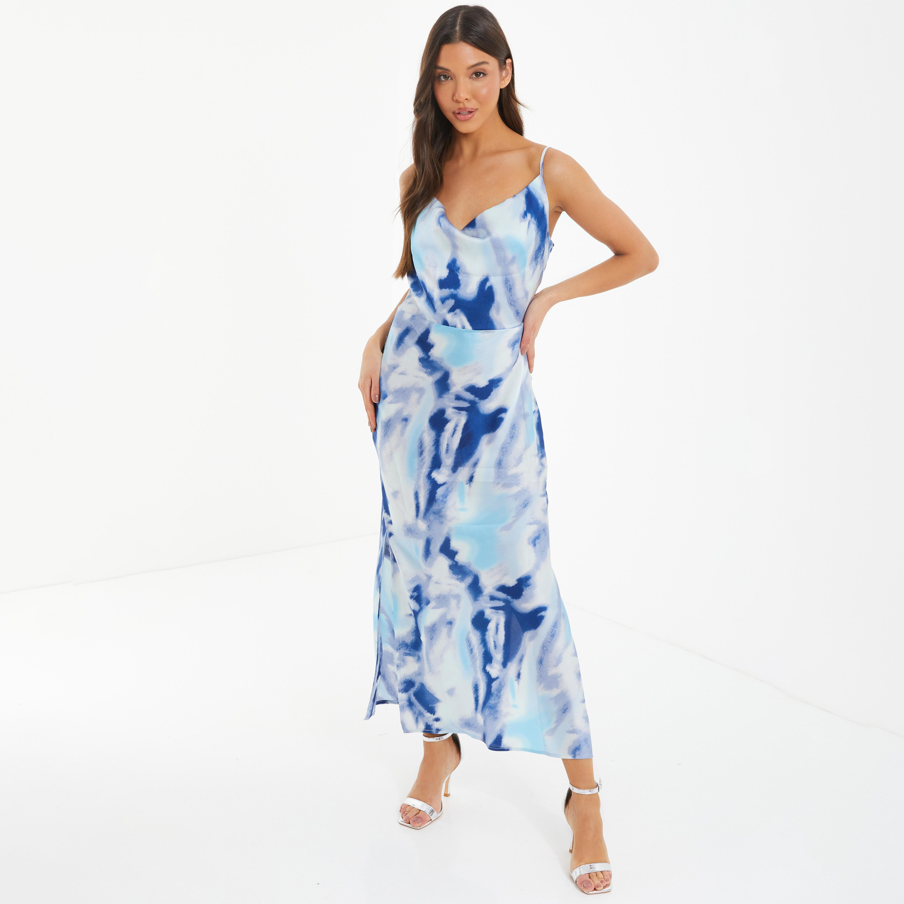 Quiz Tie & Dye Cowl Neck Slit Maxi Dress-women-clothing-dresses-image-1