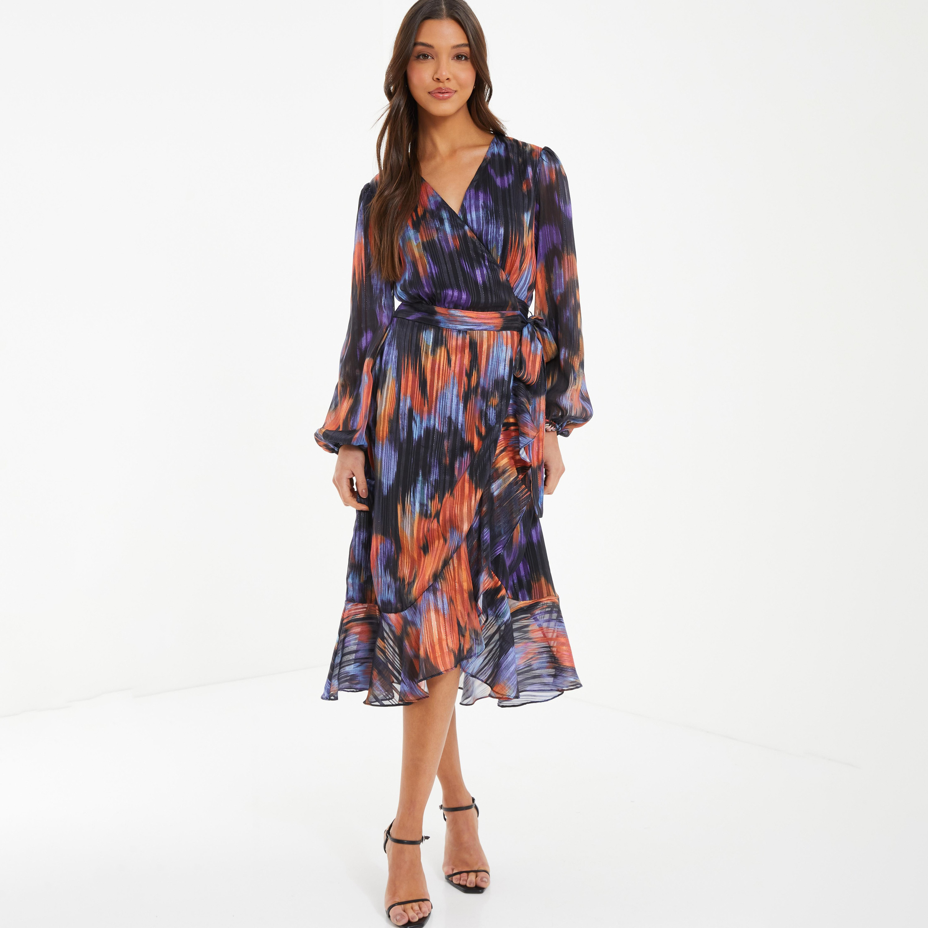 فستان متوسط الطول ملفوف برقبة على شكل حرف V من كويز -women-clothing-dresses-image-1