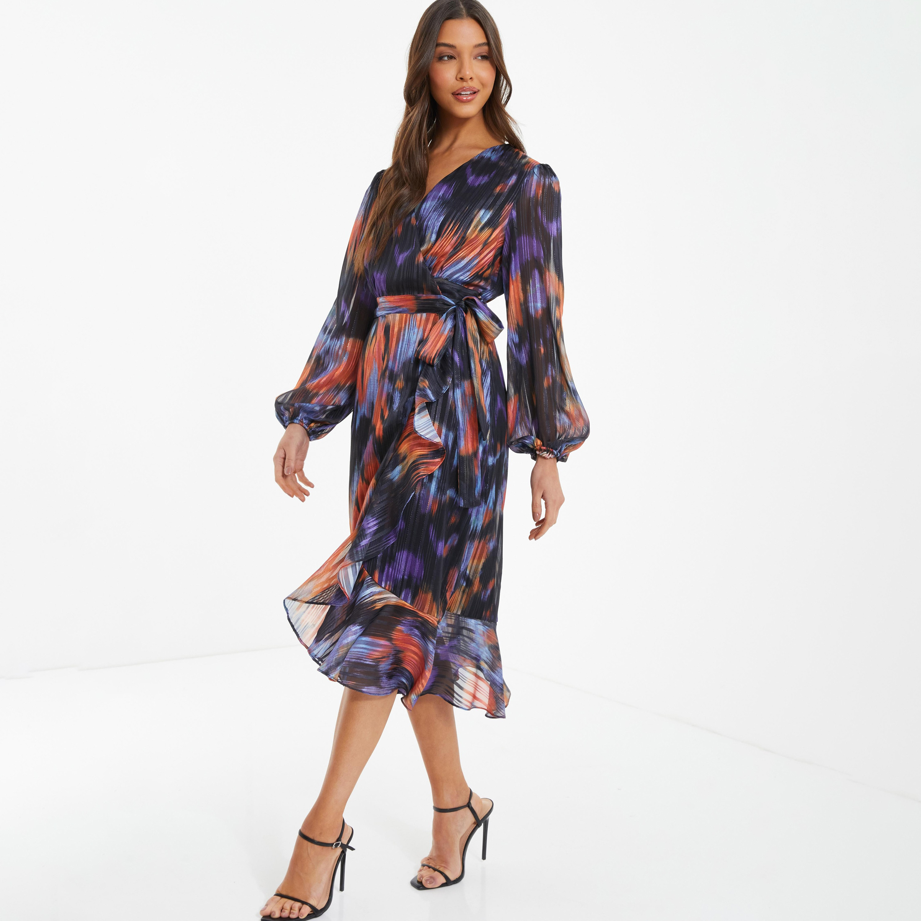 فستان متوسط الطول ملفوف برقبة على شكل حرف V من كويز -women-clothing-dresses-image-2