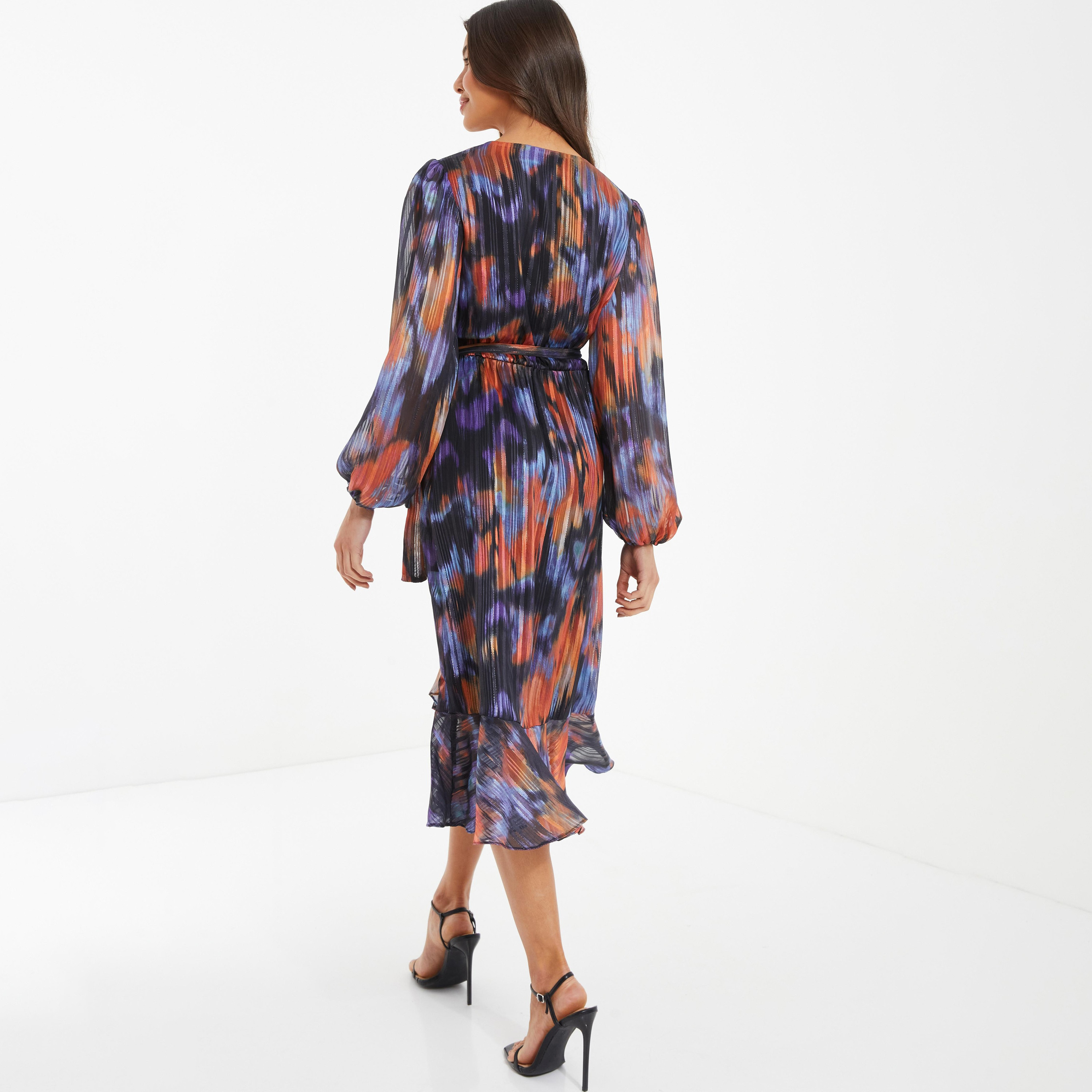 فستان متوسط الطول ملفوف برقبة على شكل حرف V من كويز -women-clothing-dresses-image-4