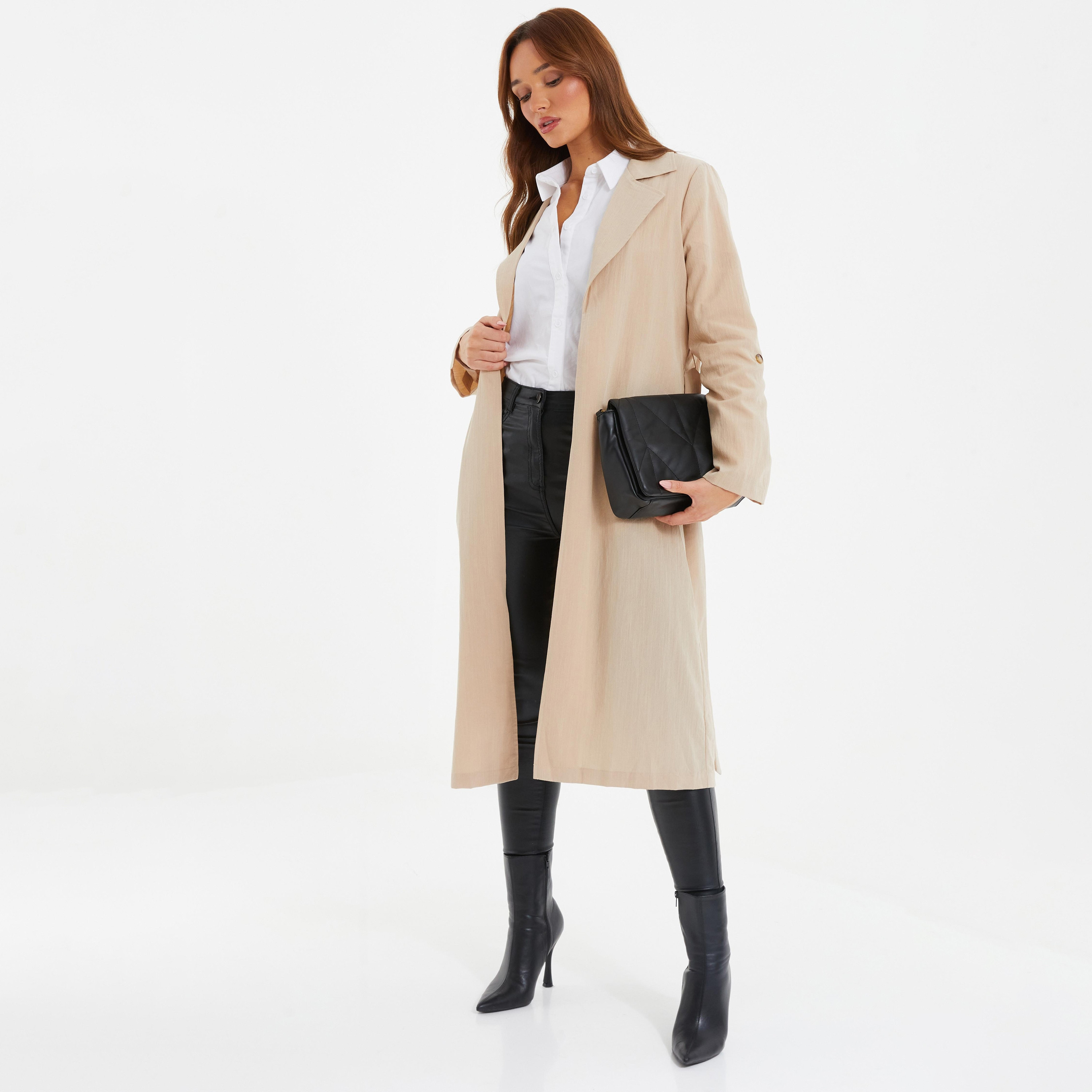 Quiz Plain Notched Lapel Belted Trench Coat-women-clothing-coatsandjackets-coats-image-2