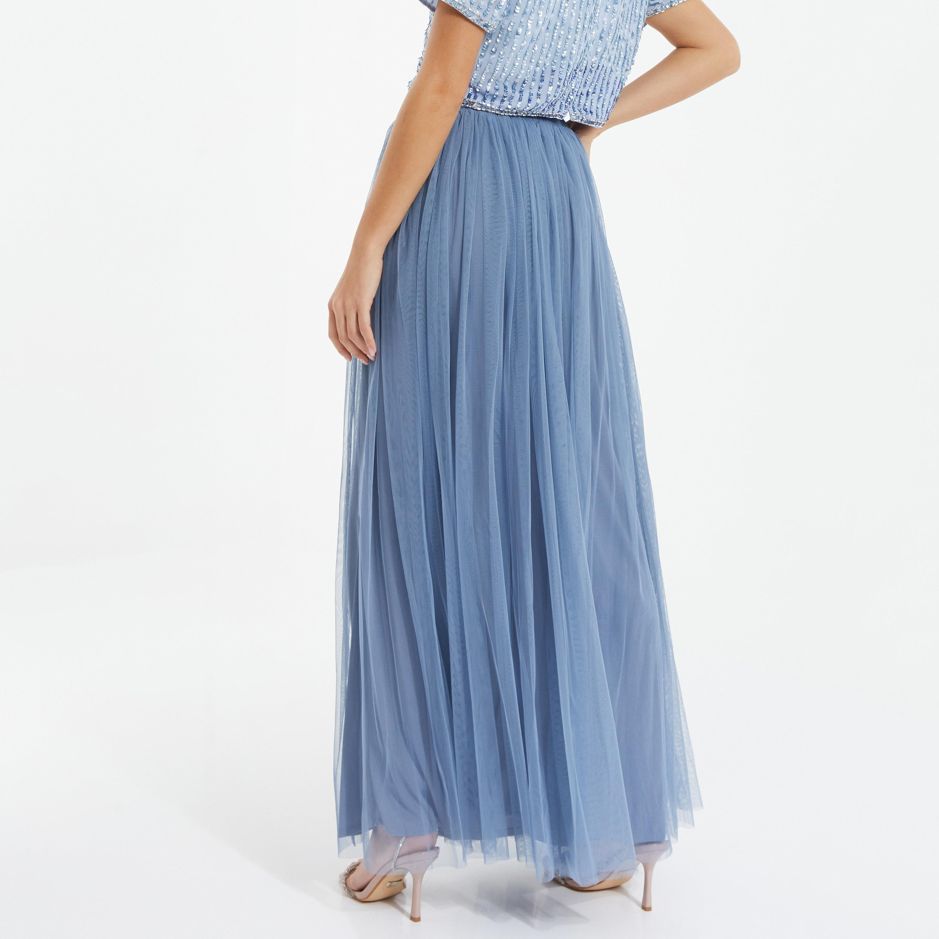 تنورة ماكسي شبكية بطيات من كويز-women-clothing-bottoms-skirts-image-4