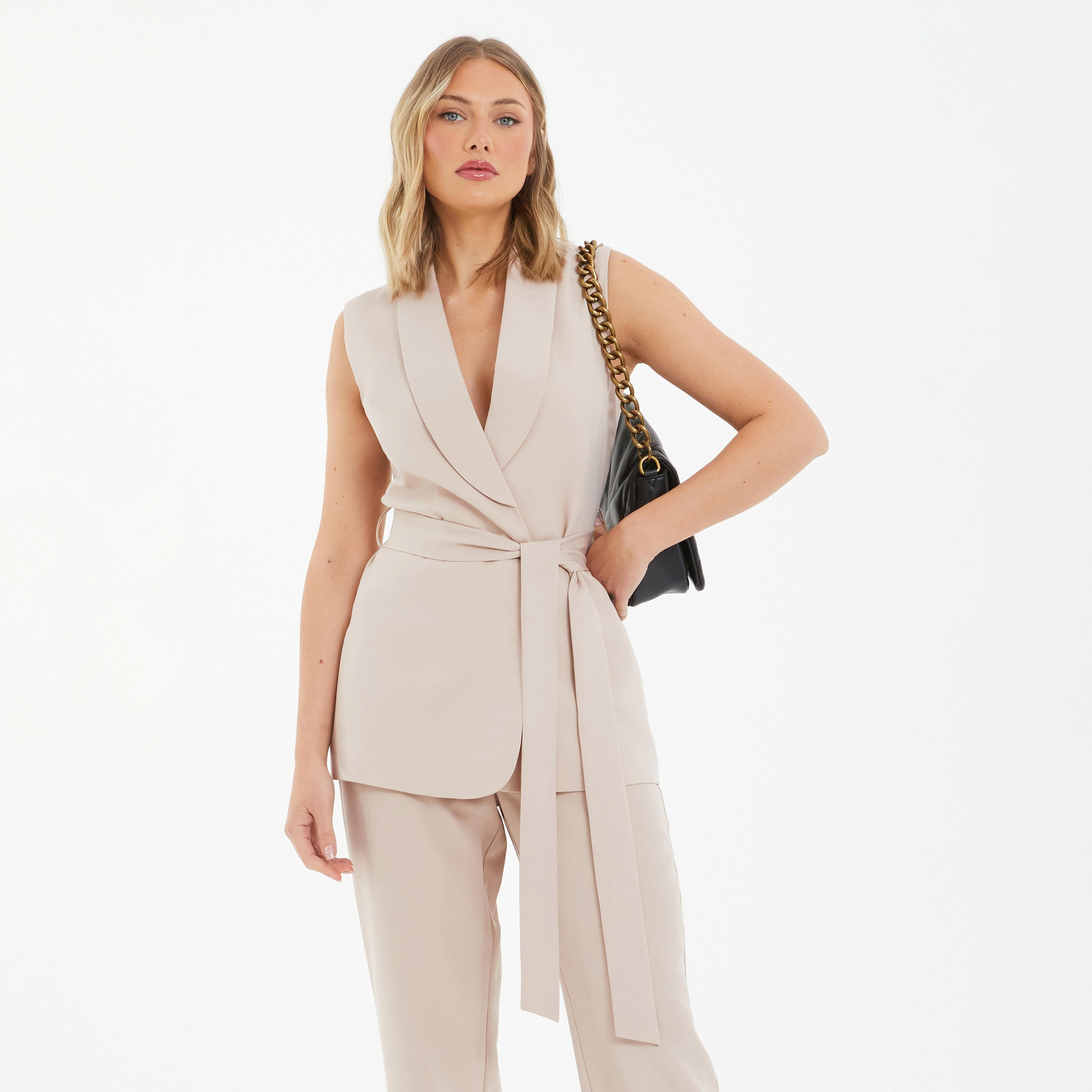 Quiz Plain Lapel Collar Belted Blazer-women-clothing-coatsandjackets-blazers-image-1