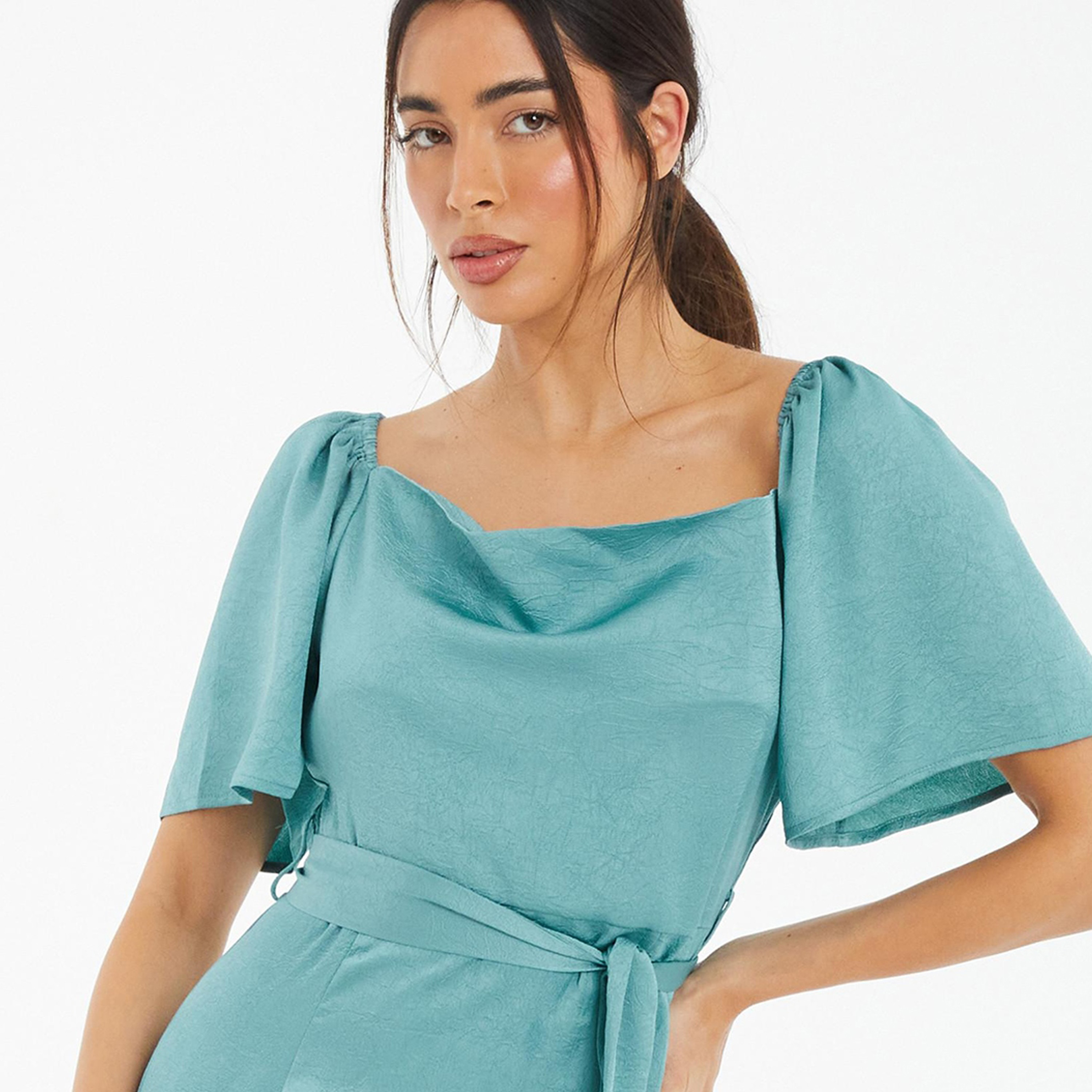 فستان ميدي بياقة دائرية سادة مع حزام من كويز ساتان-women-clothing-dresses-image-3