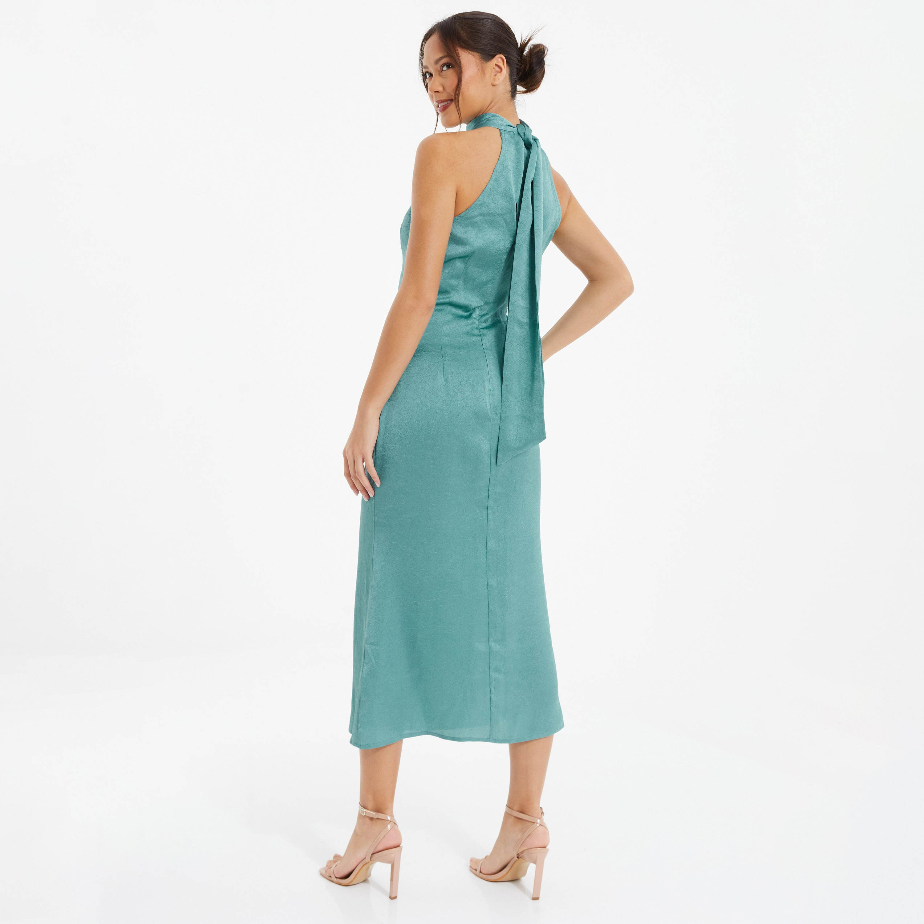 Quiz Satin Textured Halter Neck Midi Dress-women-clothing-dresses-image-4
