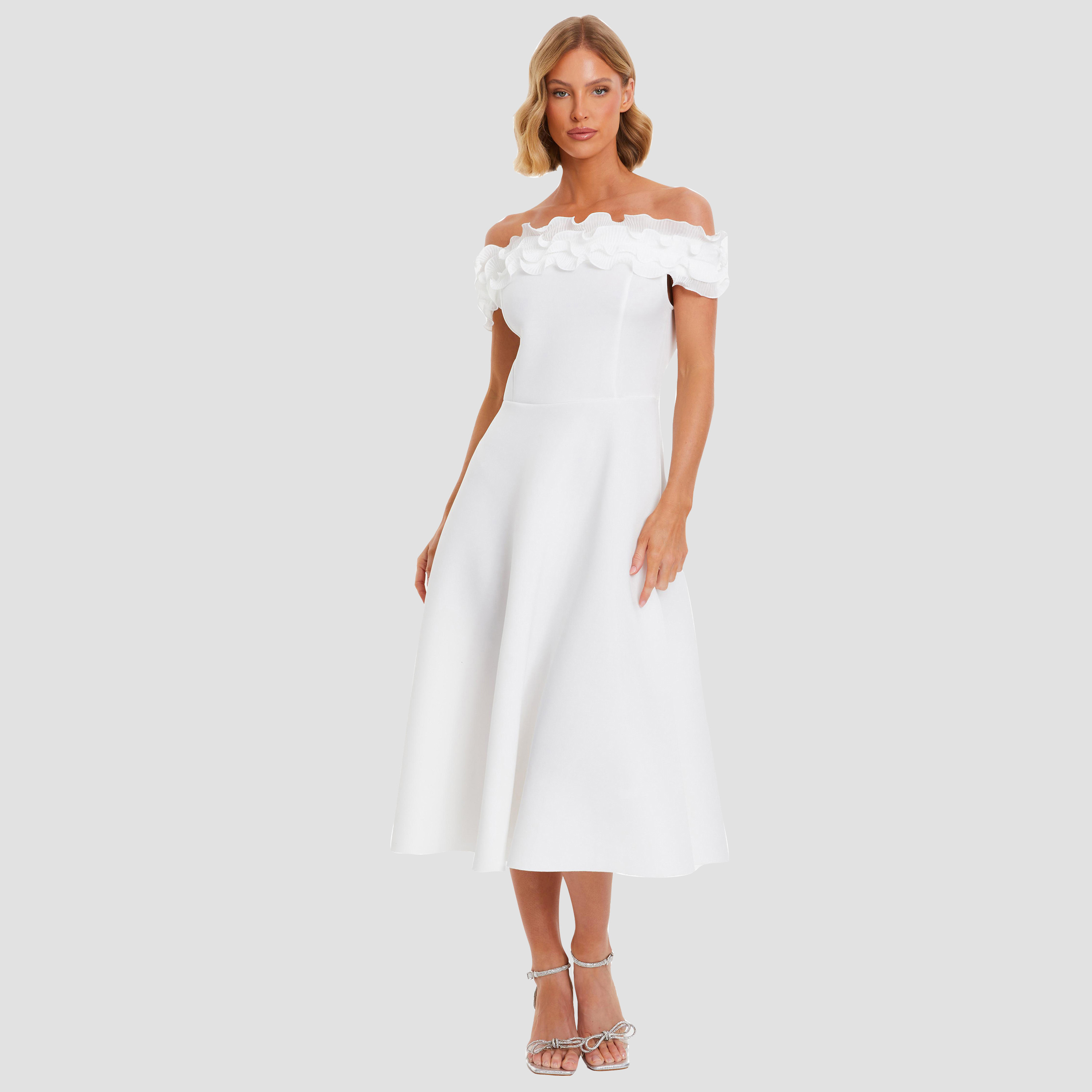 فستان سكيتر برقبة باردو وكشكش من كويز-women-clothing-dresses-image-1