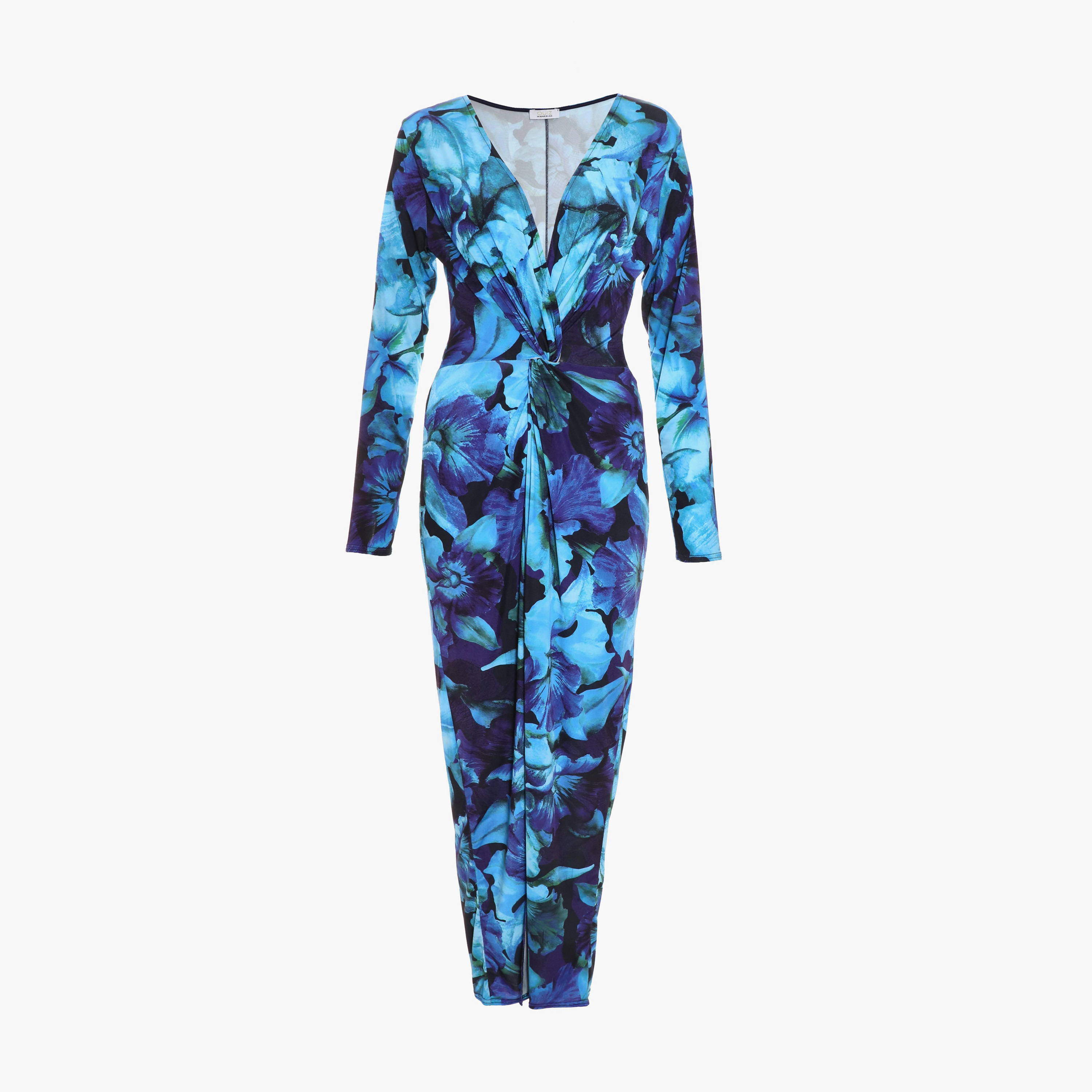 Quiz Blue/Multi Floral Soft Touch V-Neck Midi Dress-women-clothing-dresses-image-5
