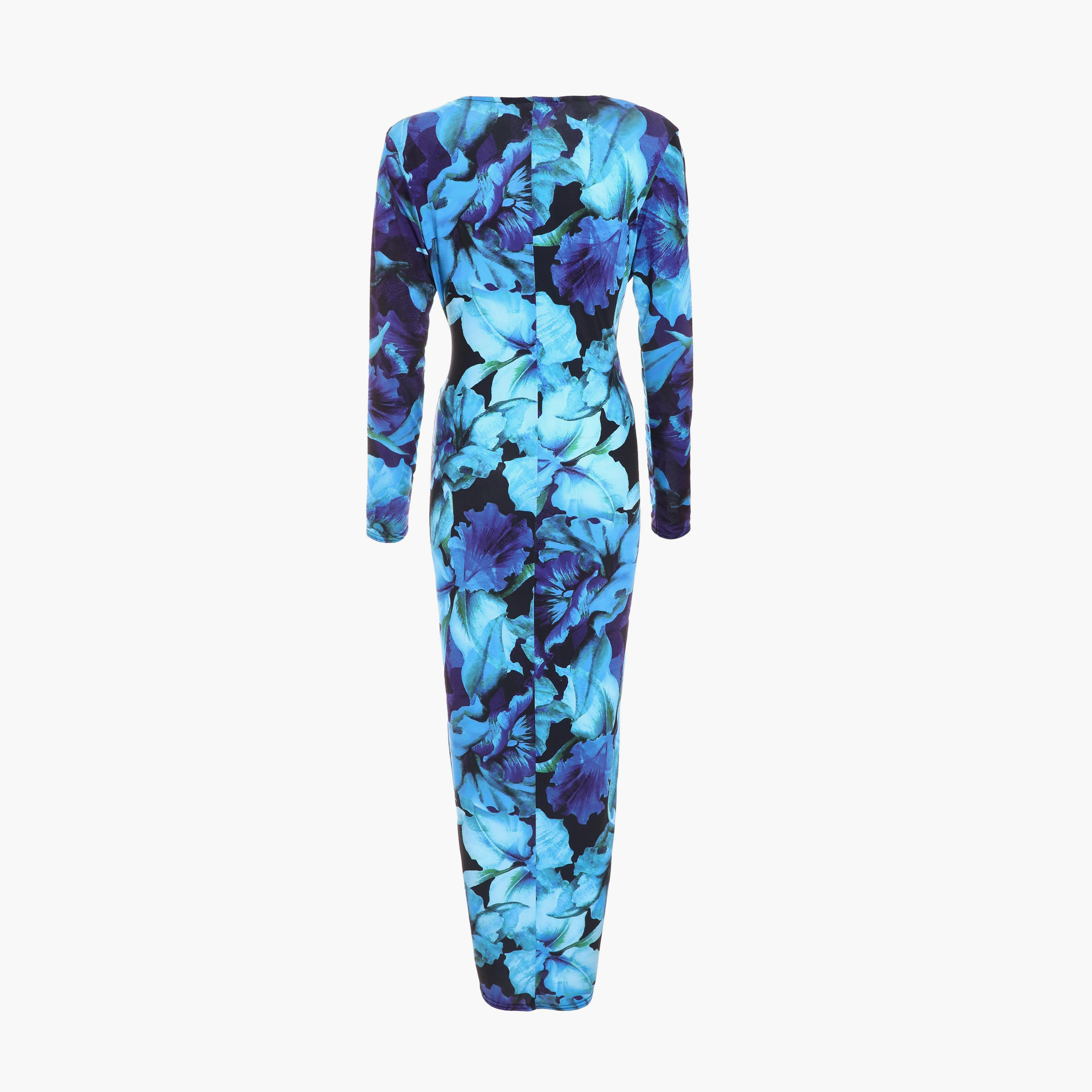 Quiz Blue/Multi Floral Soft Touch V-Neck Midi Dress-women-clothing-dresses-image-6