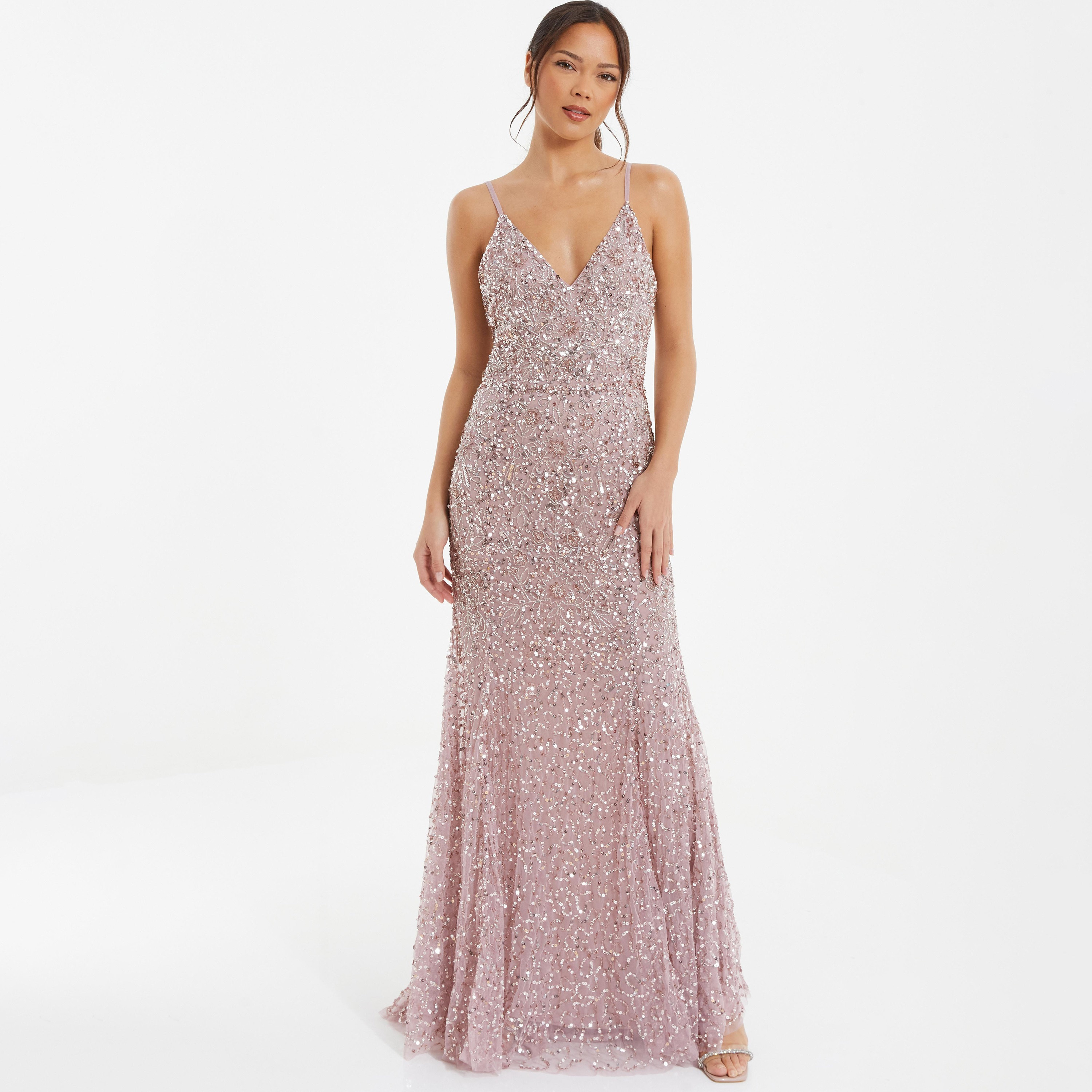 فستان ماكسي مزين بسيكونس ومنمق بحزام كتف من كويز-women-clothing-dresses-image-1