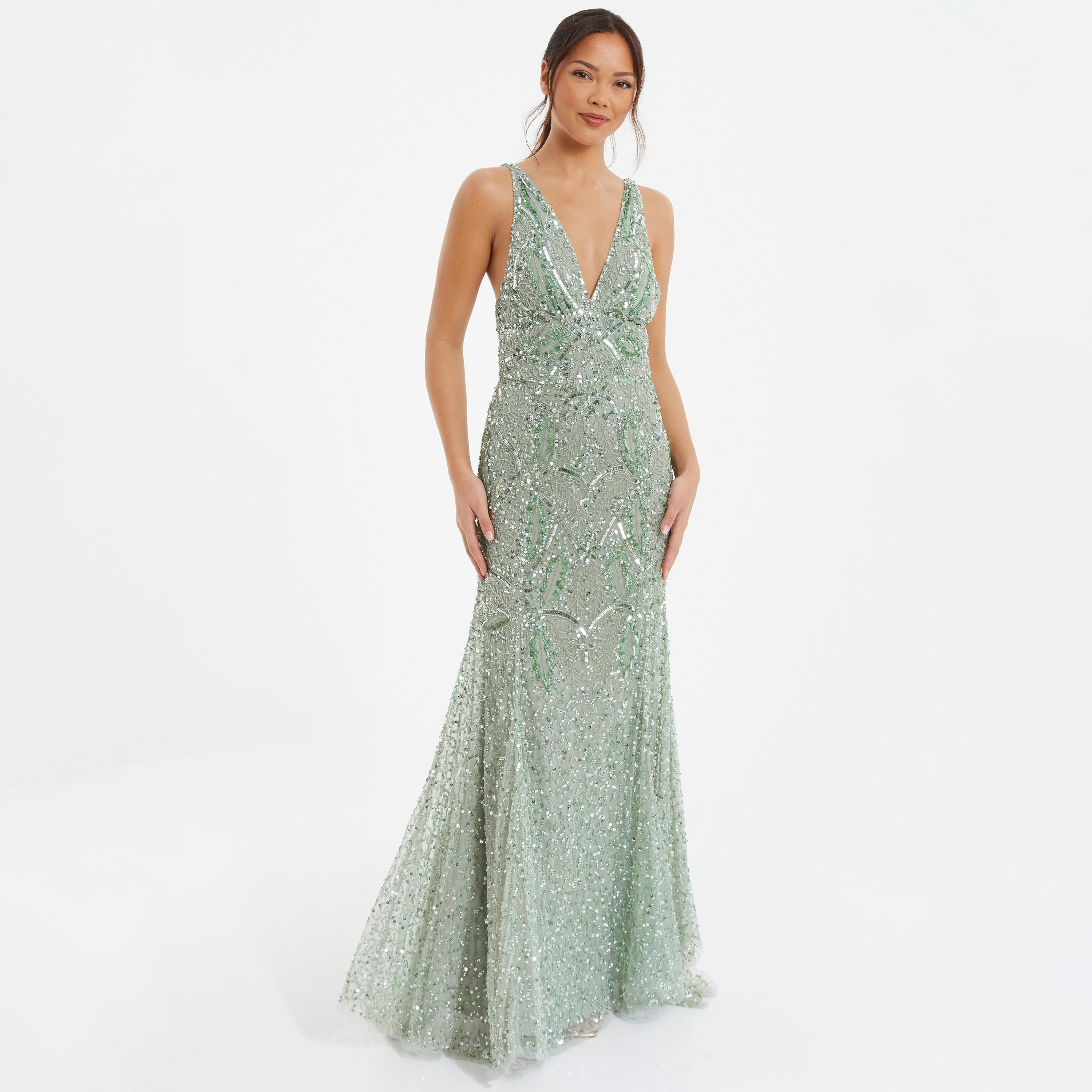 فستان ماكسي برقبة بلونج مع سكوینس من كويز-women-clothing-dresses-image-1