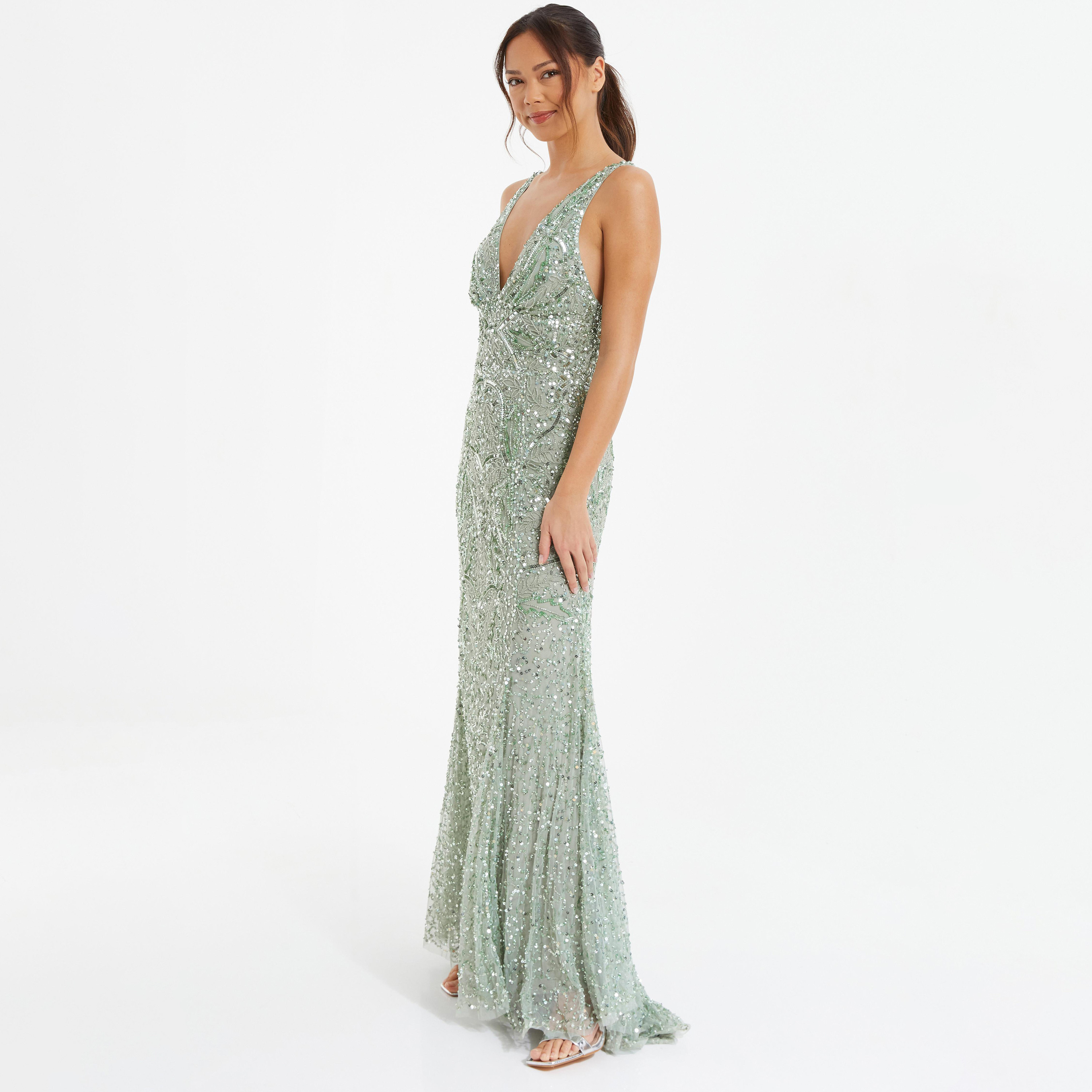 Quiz Sequins Plunge Neck Maxi Dress-women-clothing-dresses-image-2