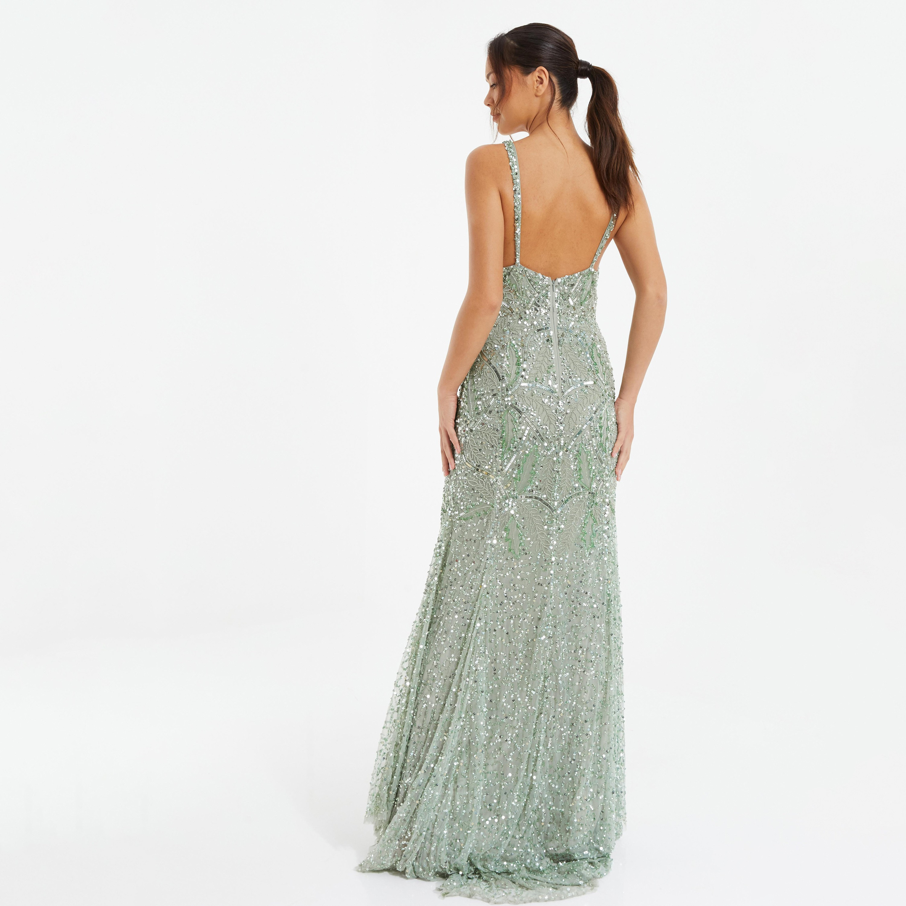 فستان ماكسي برقبة بلونج مع سكوینس من كويز-women-clothing-dresses-image-4