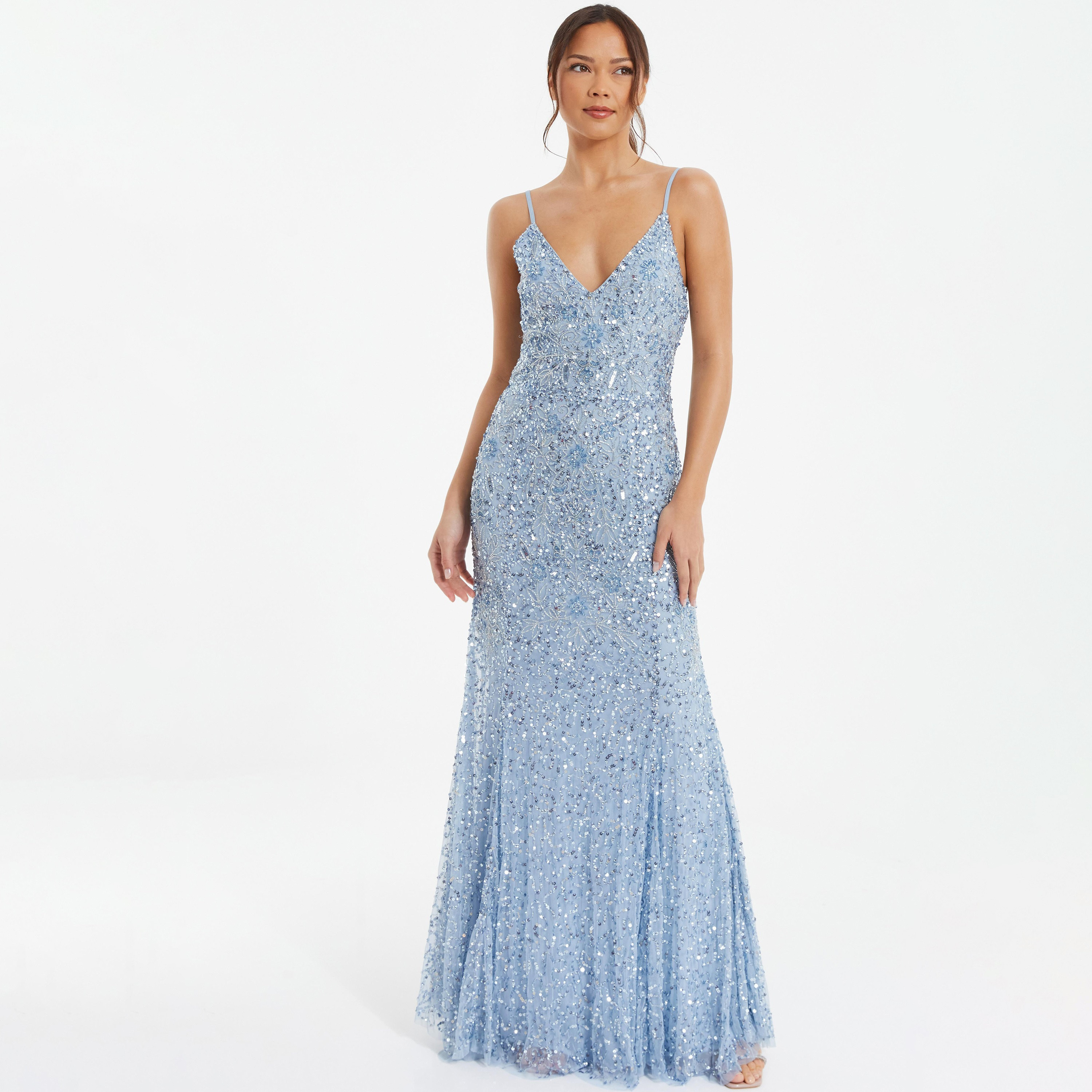 فستان ماكسي مزين بسيكونس ومنمق بحزام كتف من كويز-women-clothing-dresses-image-1