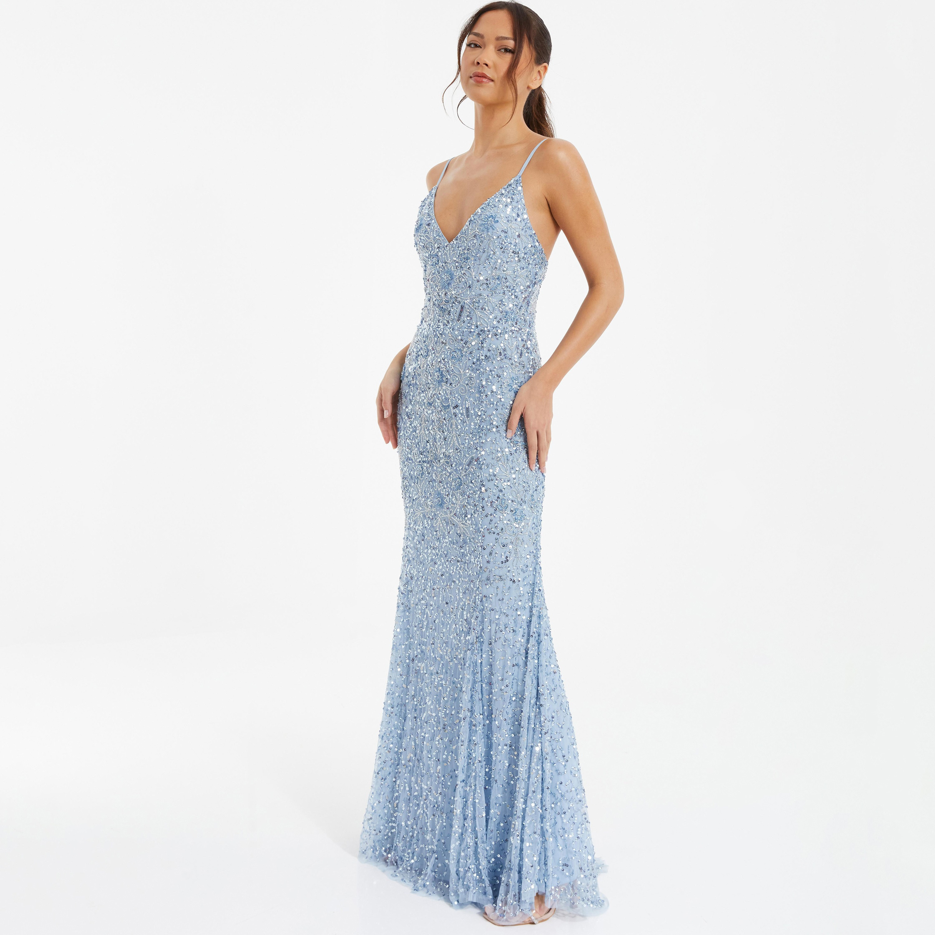 فستان ماكسي مزين بسيكونس ومنمق بحزام كتف من كويز-women-clothing-dresses-image-2