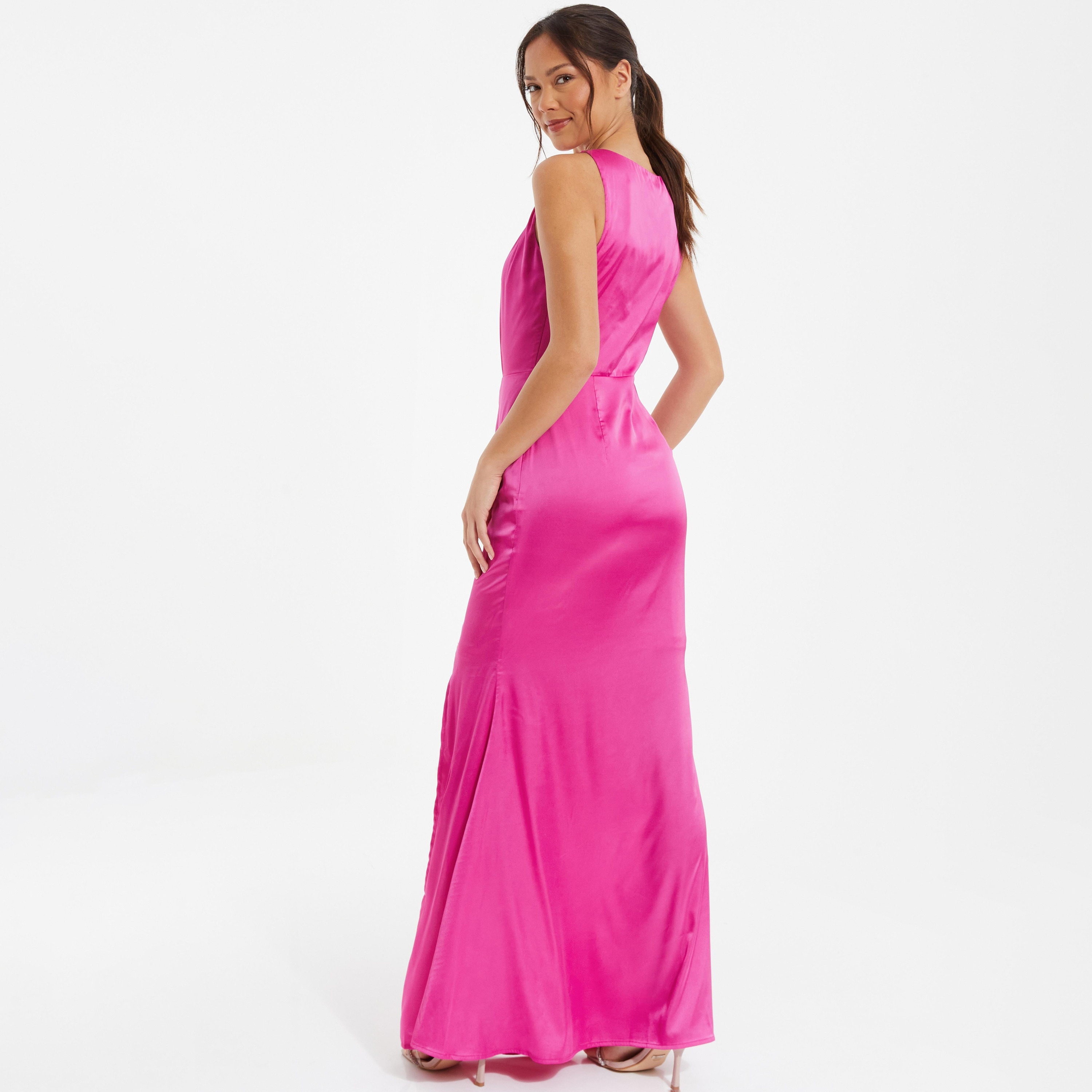 فستان مكسي بفتحة رقبة مستديرة مع طيات من كويز ساتان-women-clothing-dresses-image-4