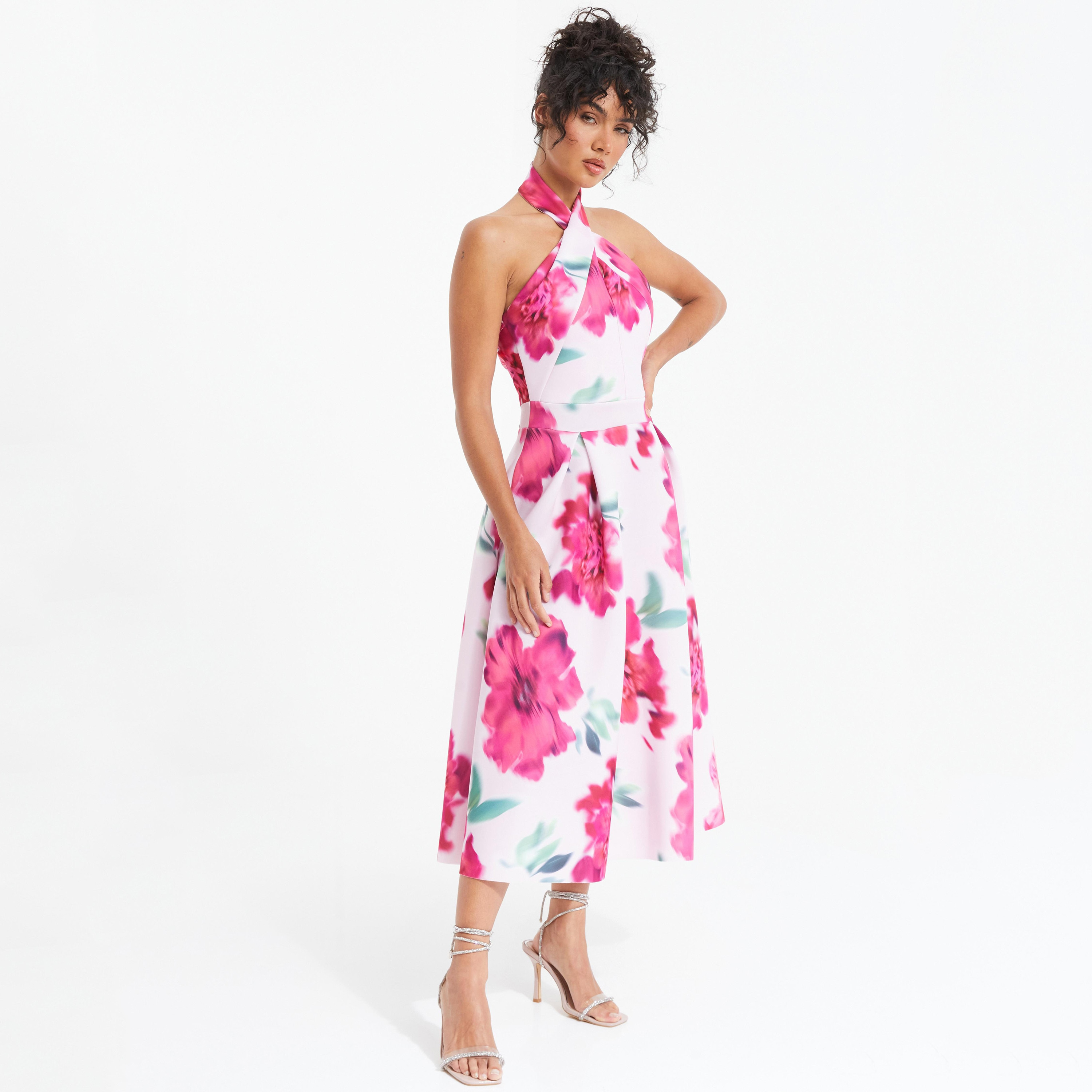 Quiz Floral Halter Neck Skater Midi Dress-women-clothing-dresses-image-2