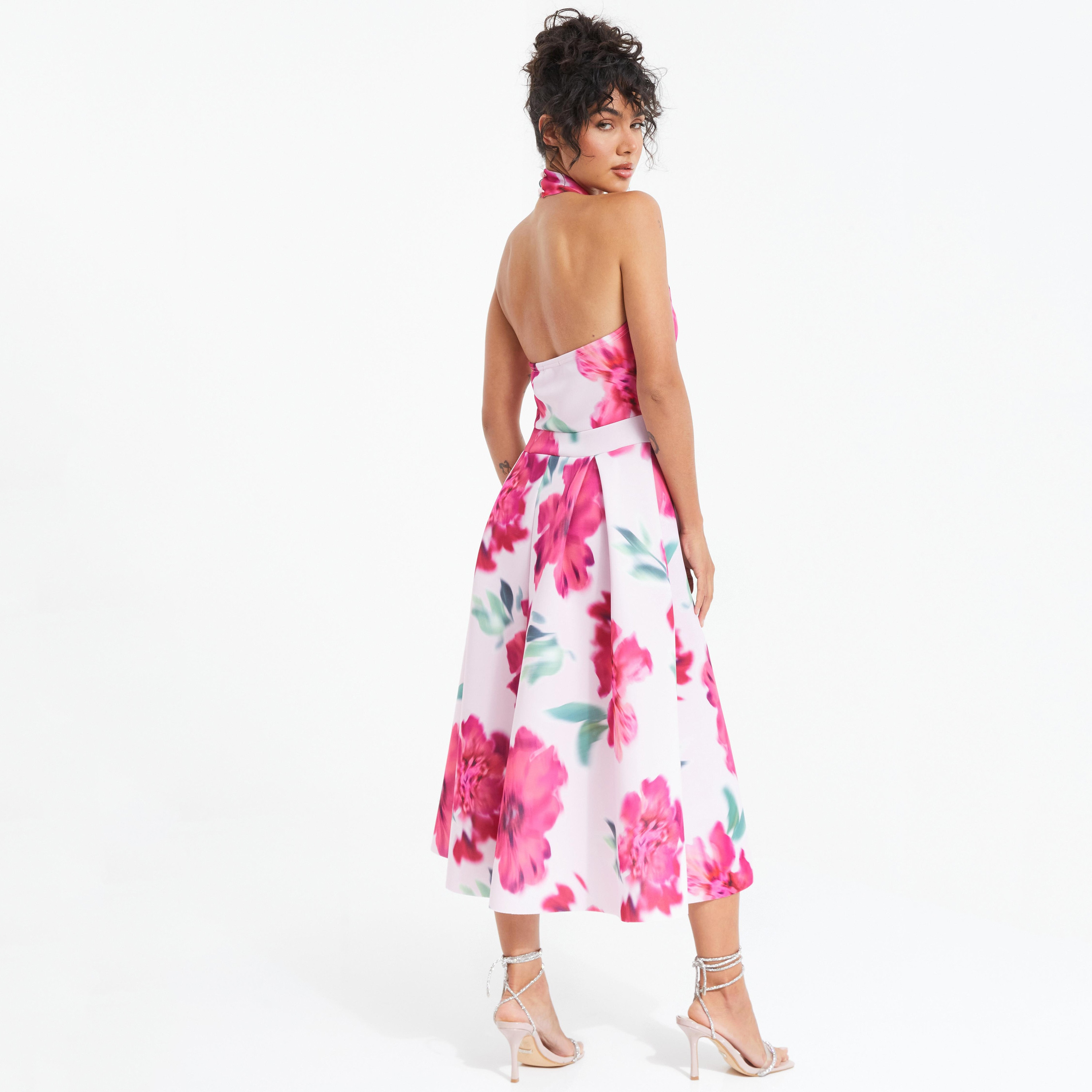 Quiz Floral Halter Neck Skater Midi Dress-women-clothing-dresses-image-4