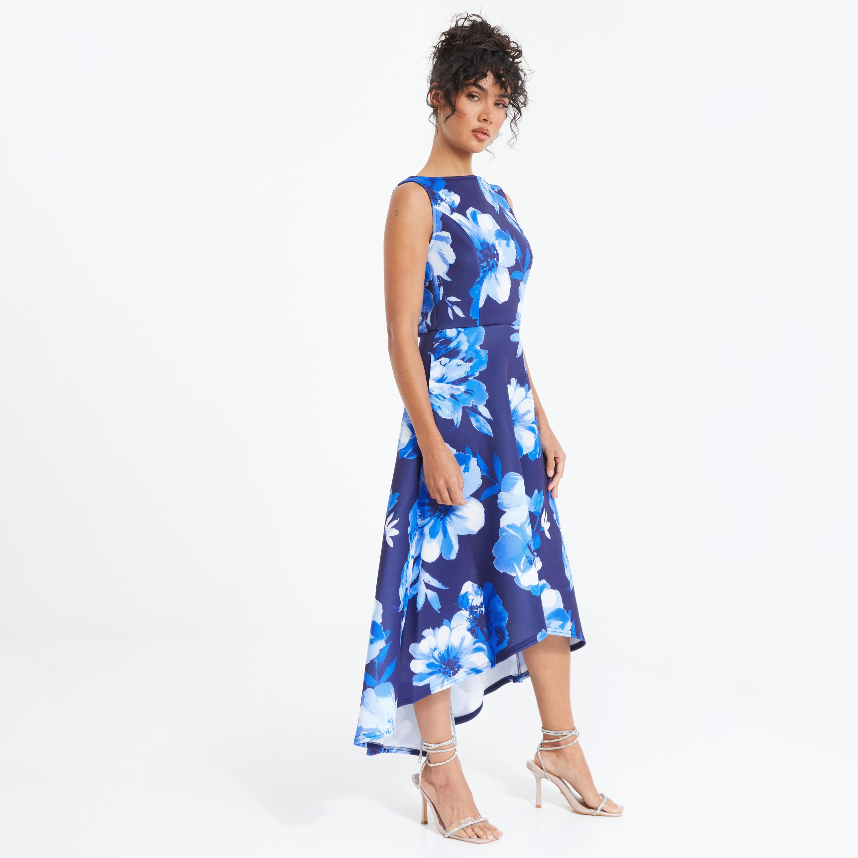 Quiz Floral Boat Neck Dip Hem Midi Dress-women-clothing-dresses-image-2