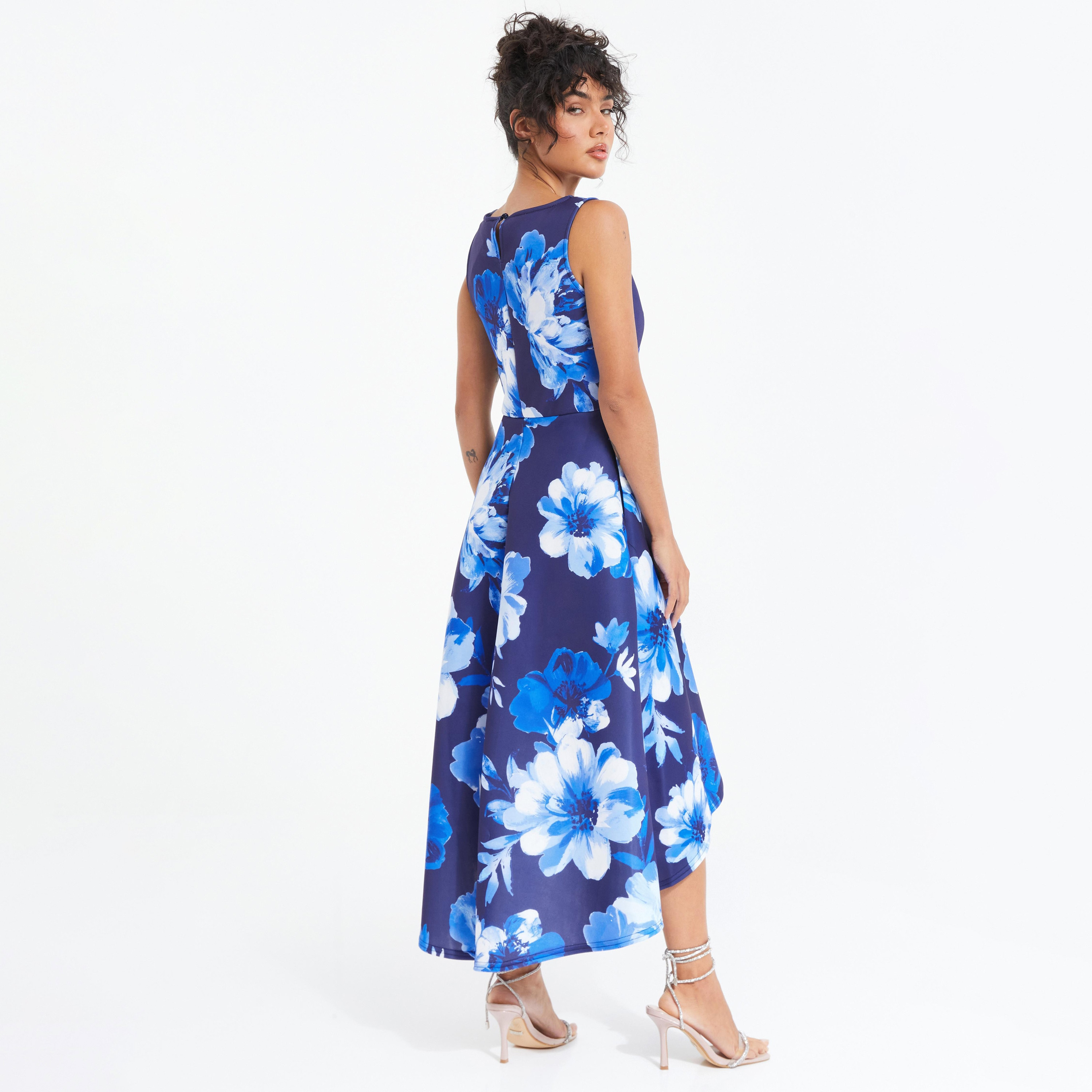 Quiz Floral Boat Neck Dip Hem Midi Dress-women-clothing-dresses-image-4
