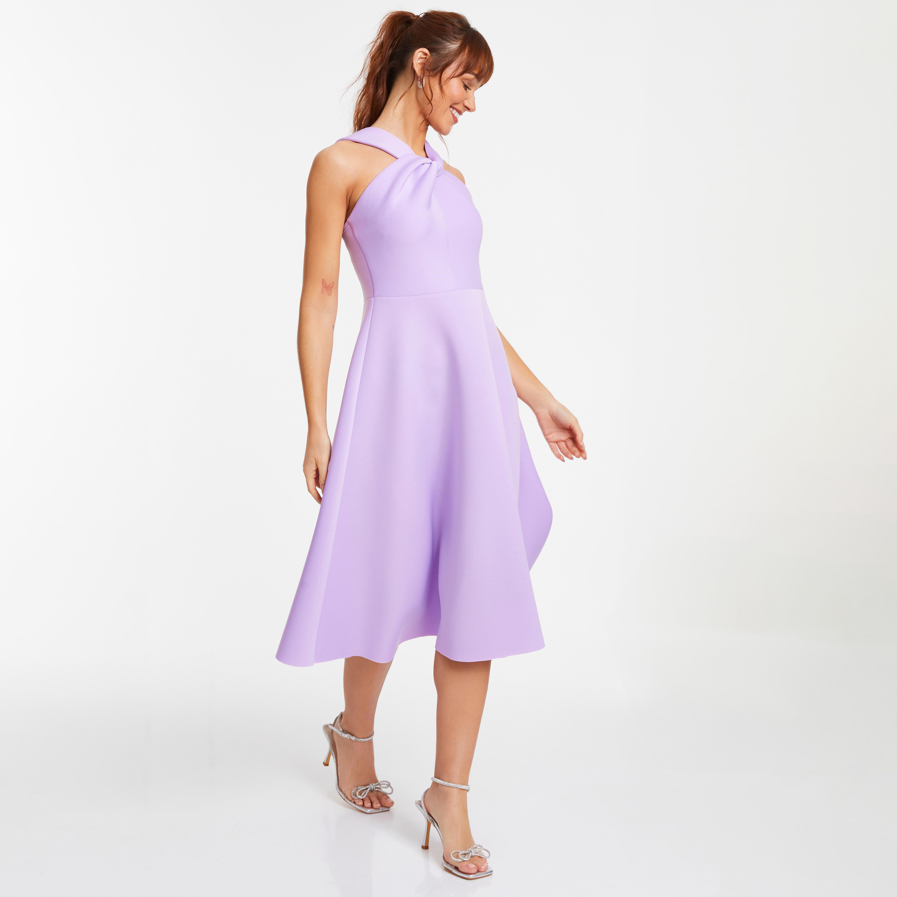 فستان سكيتر عادي متوسط ​​الطول برقبة رسن من كويز -women-clothing-dresses-image-2