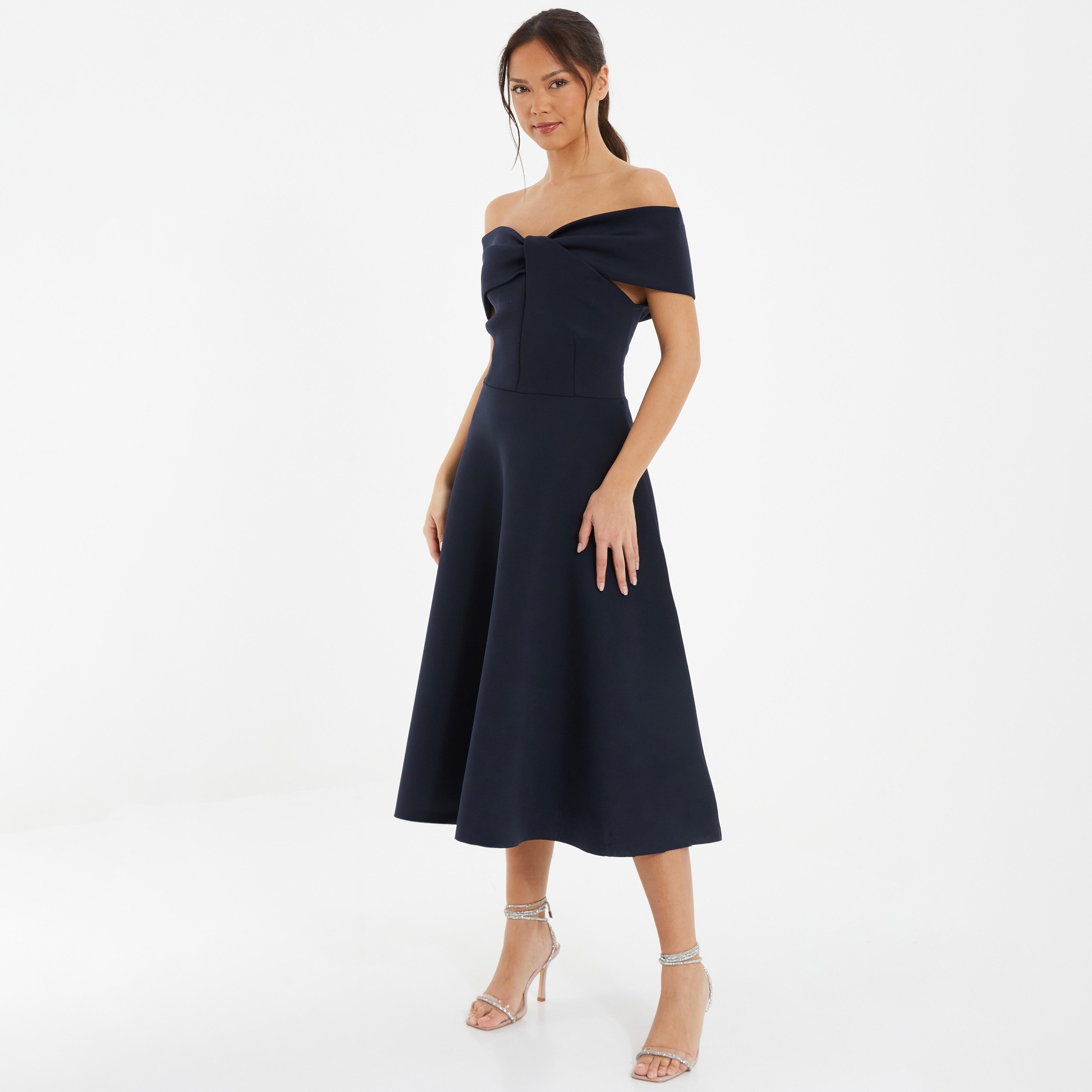 Quiz Plain Bardot Neck Midi Dress-women-clothing-dresses-image-2
