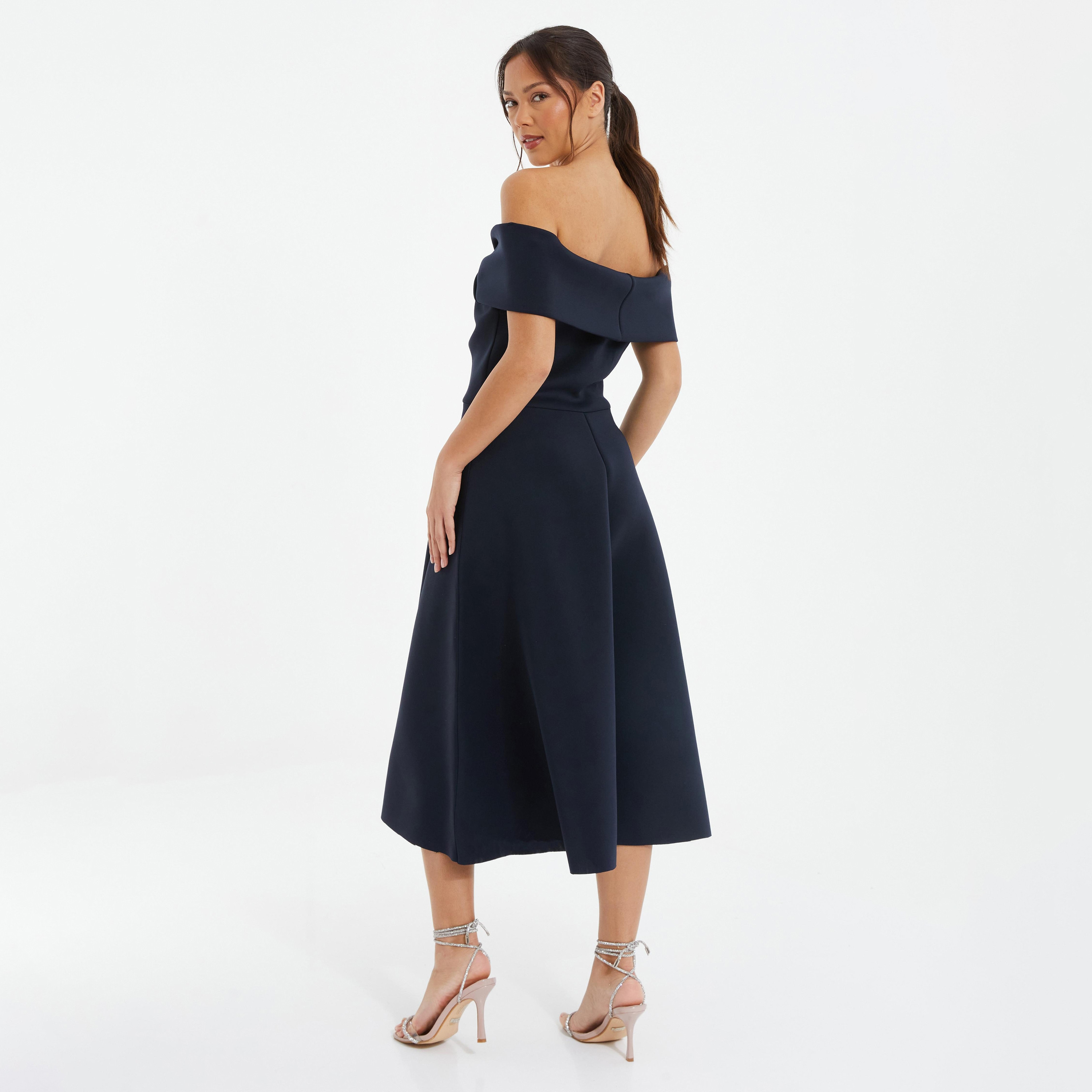 Quiz Plain Bardot Neck Midi Dress-women-clothing-dresses-image-3