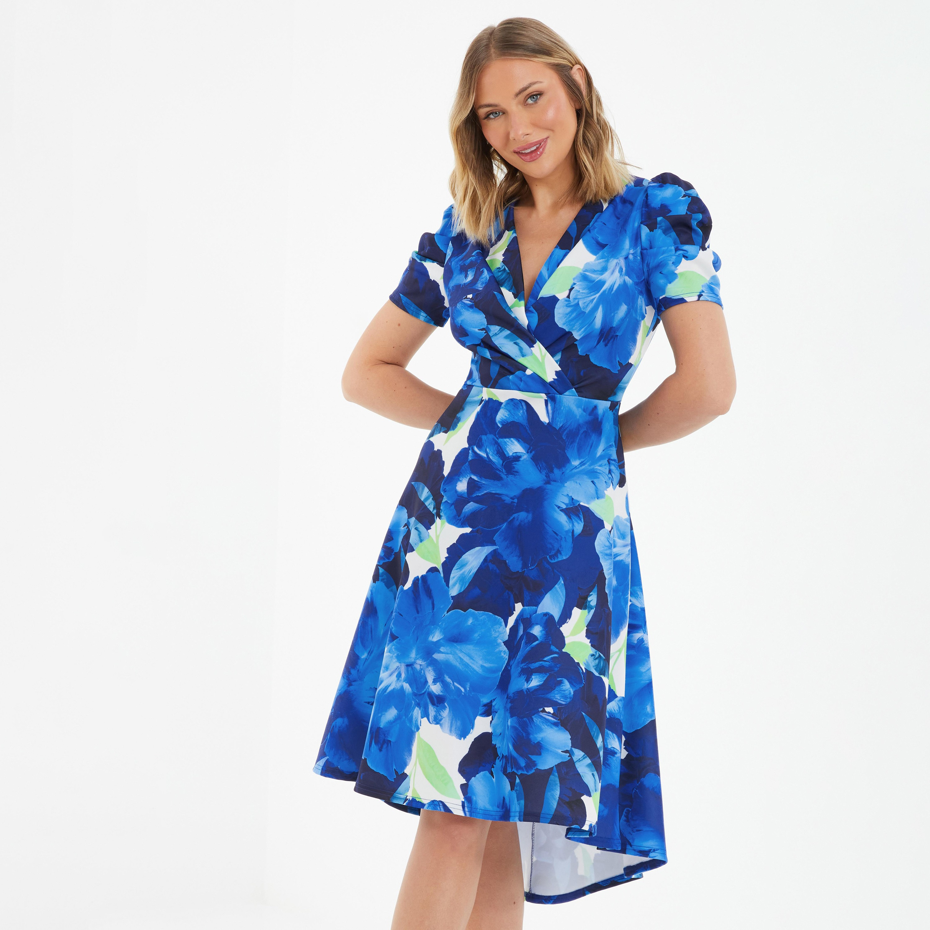 فستان متوسط ​​الطول بحاشية ملفوفة ونقشة الزهور من كويز -women-clothing-dresses-image-1