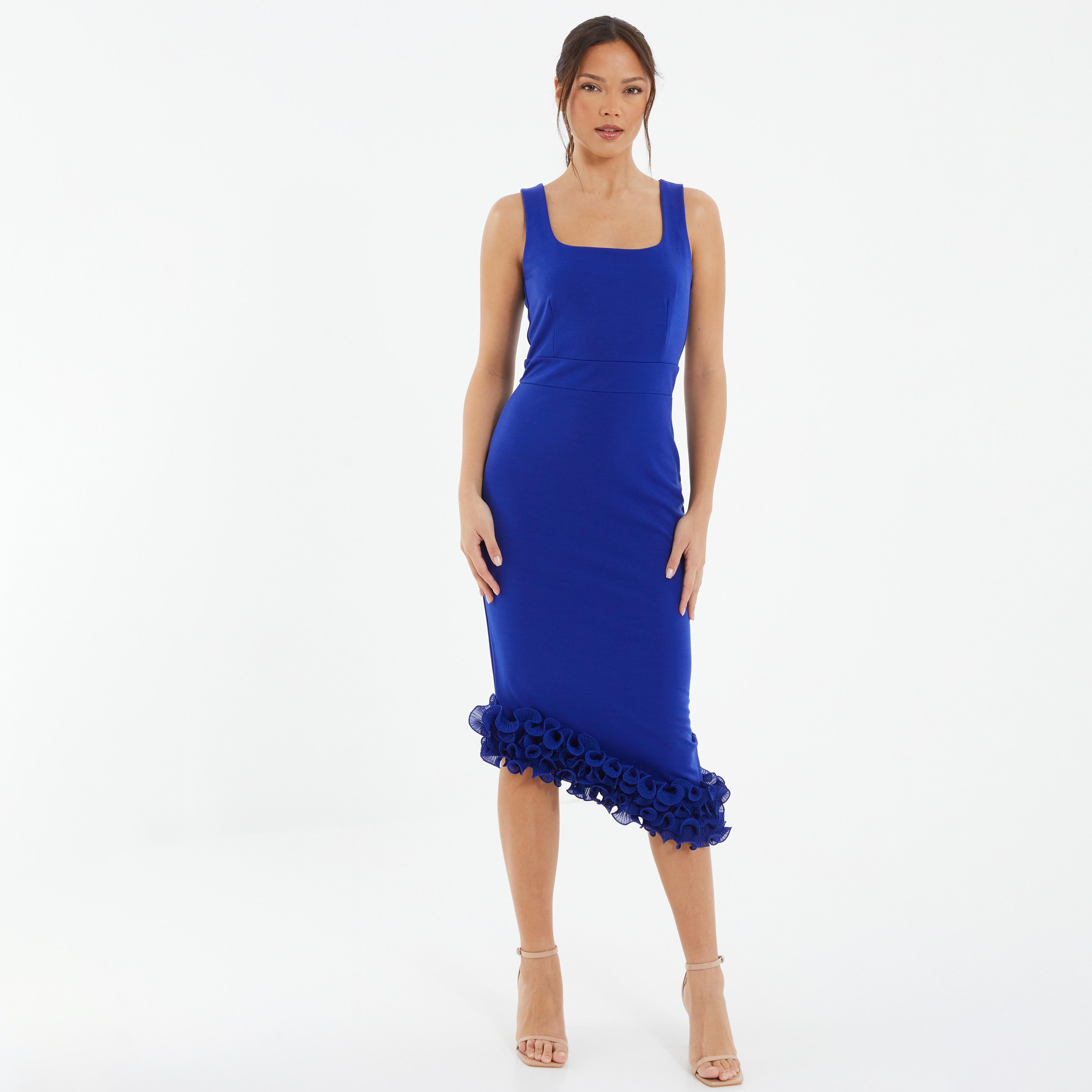 Quiz Plain Square Neck Bodycon Midi Dress-women-clothing-dresses-image-1