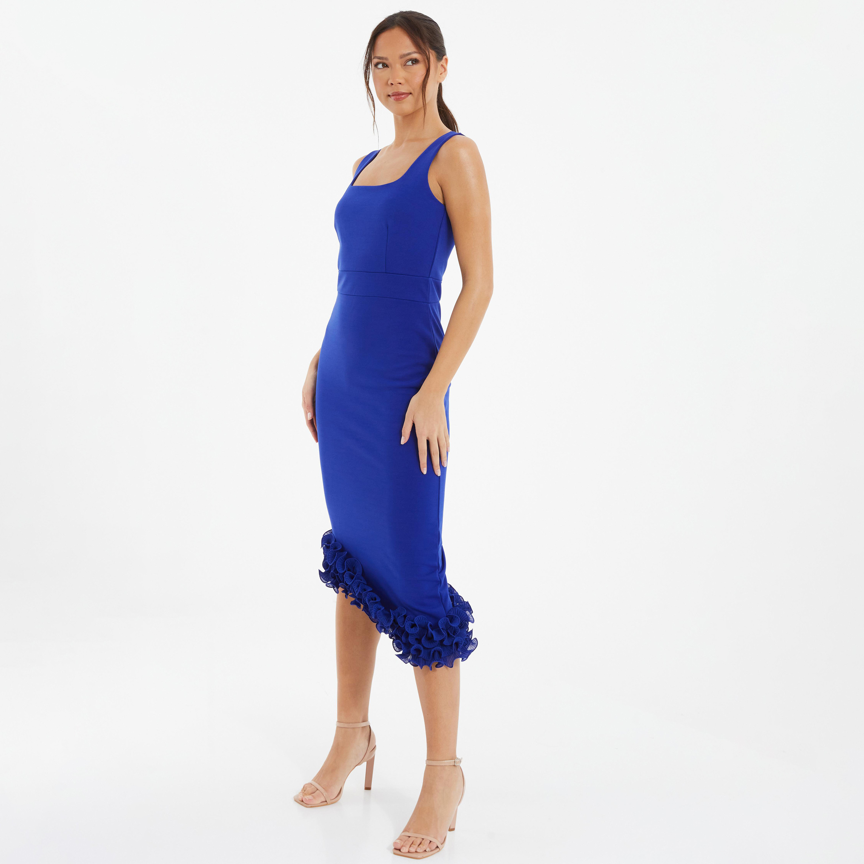 فستان بوديكون ميدي بياقة مربعة سادة من كويز-women-clothing-dresses-image-2