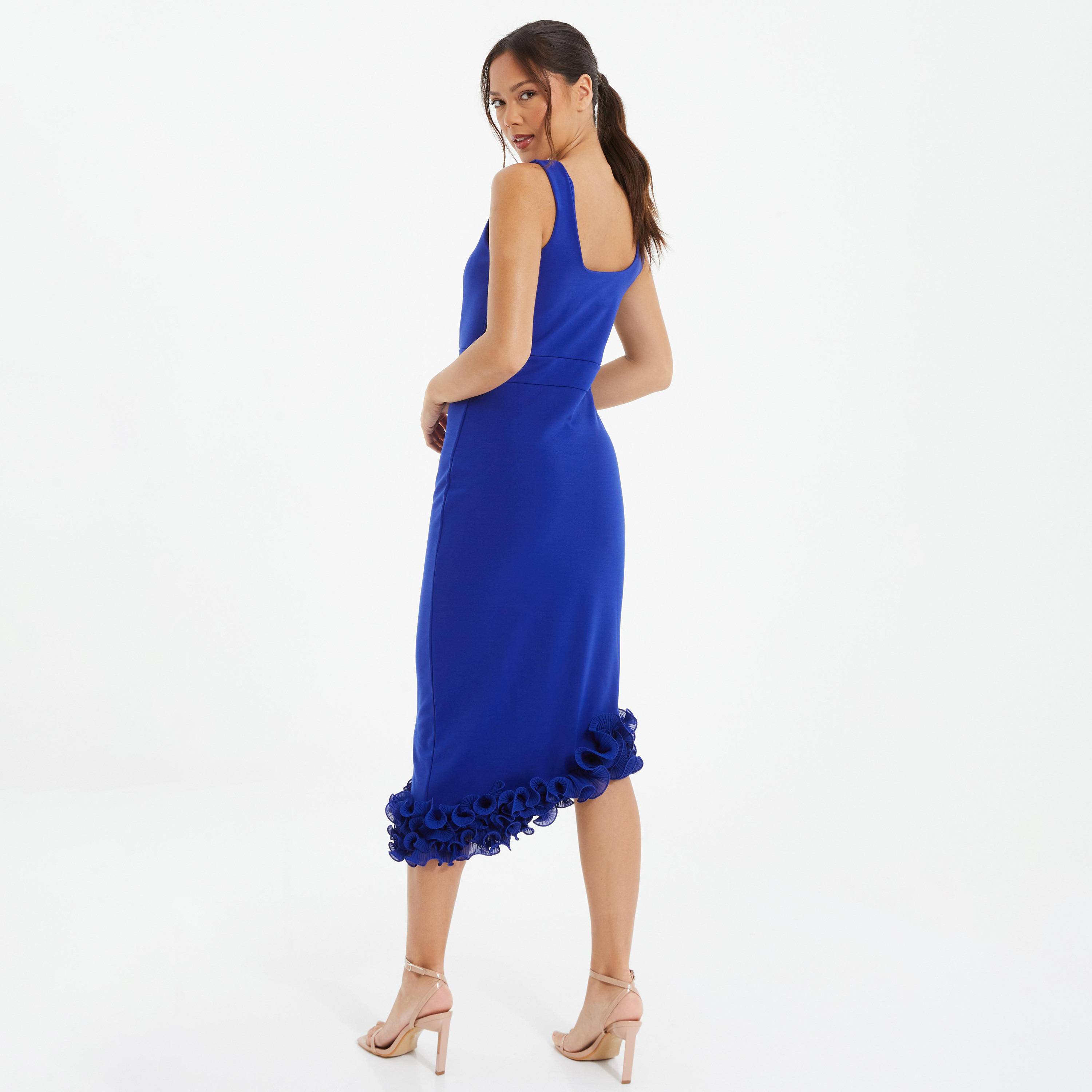 فستان بوديكون ميدي بياقة مربعة سادة من كويز-women-clothing-dresses-image-4