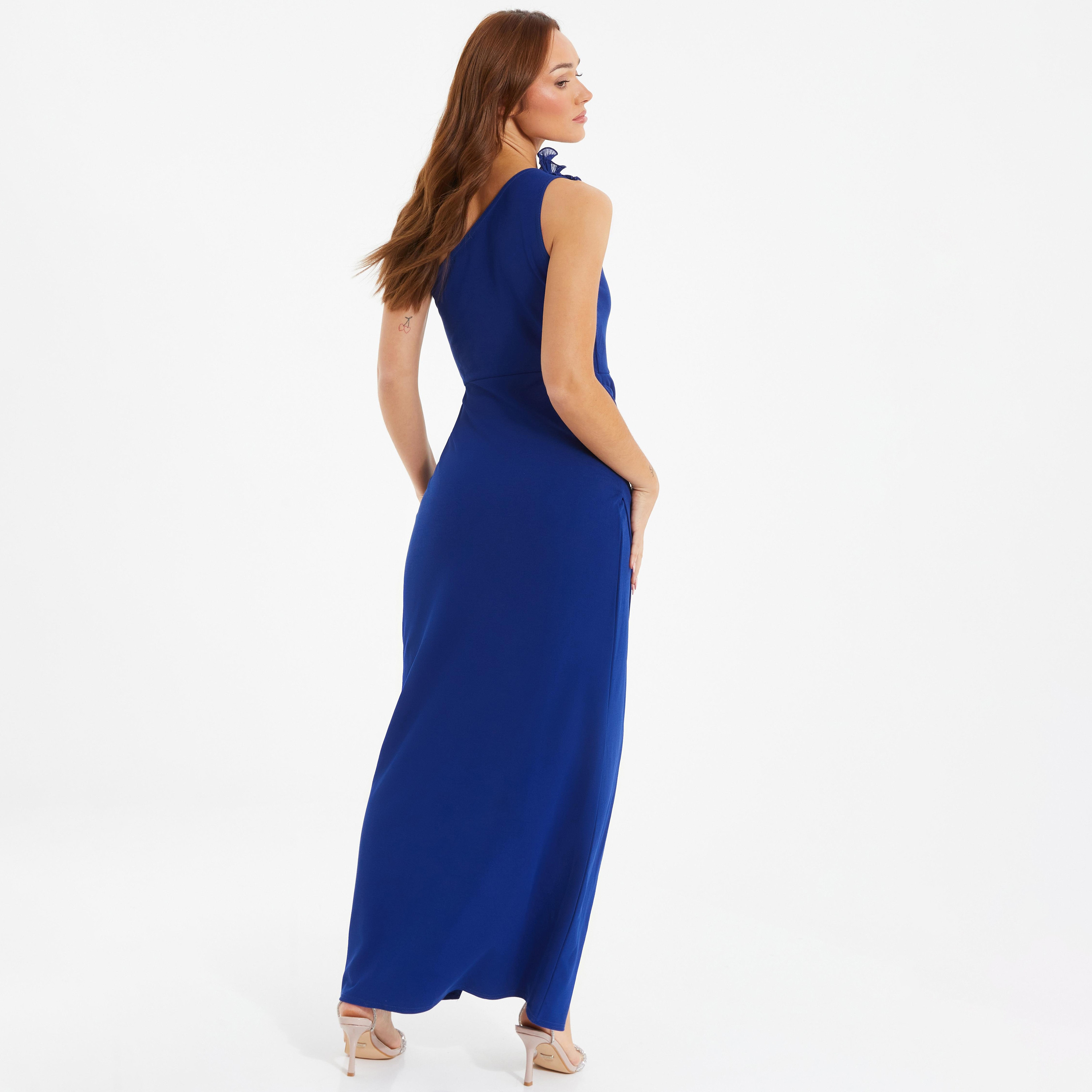 فستان طويل بكشكش بكتف واحد وفتحة من كويز -women-clothing-dresses-image-4