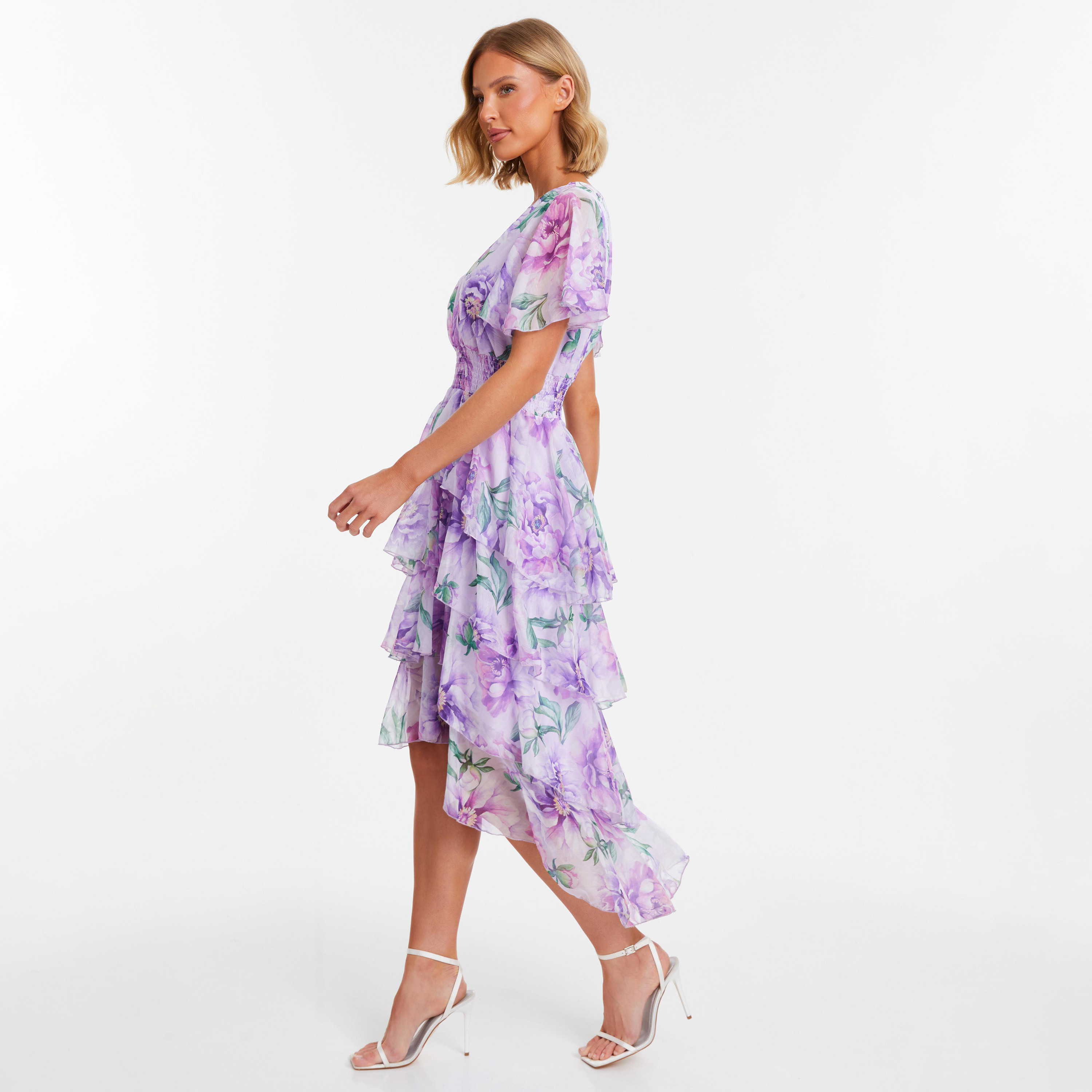 فستان ميدي ذو متعدد الطبقات برقبة على شكل فى بطبعة الزهور من كويز-women-clothing-dresses-image-2