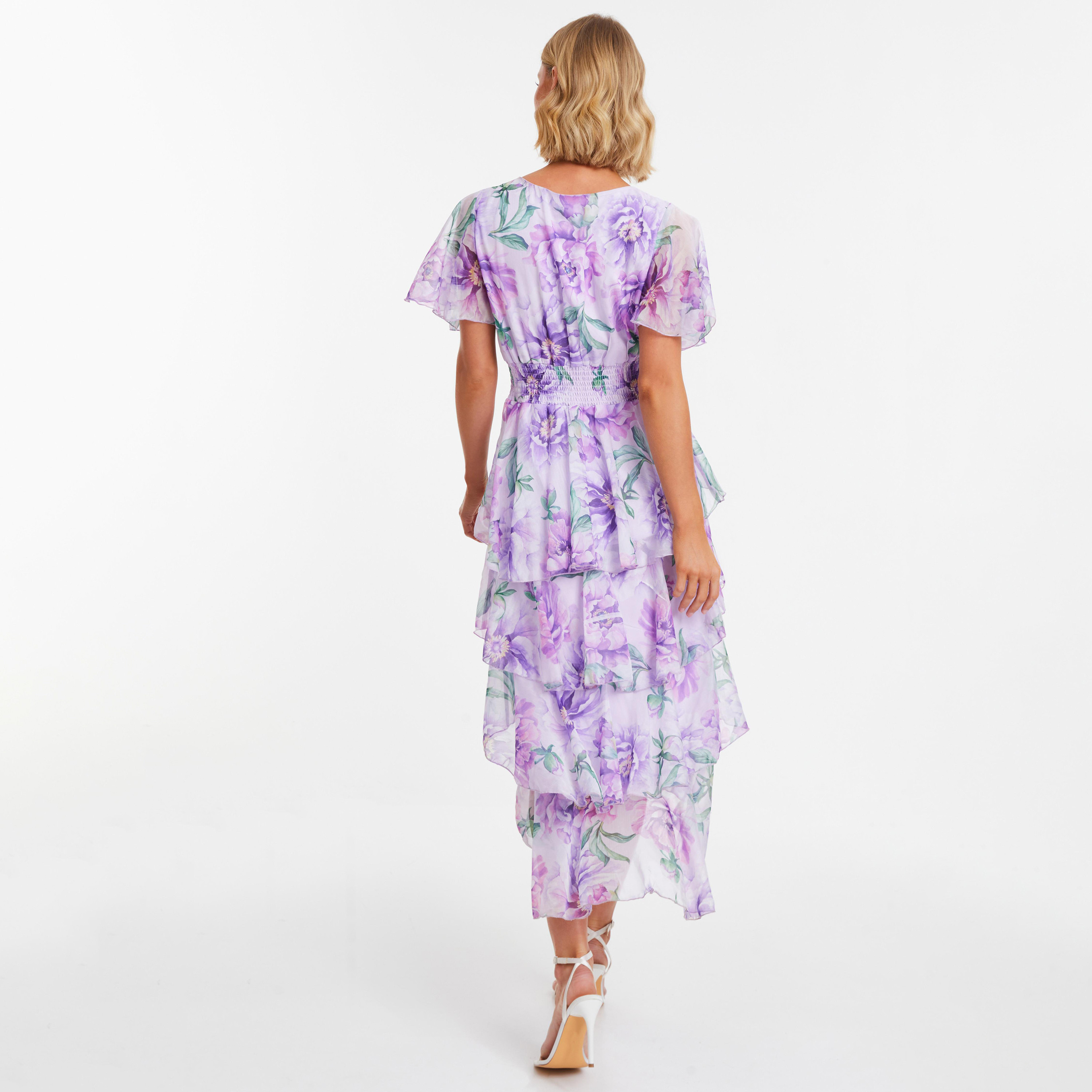 Quiz Floral V-Neck Tiered Midi Dress-women-clothing-dresses-image-4