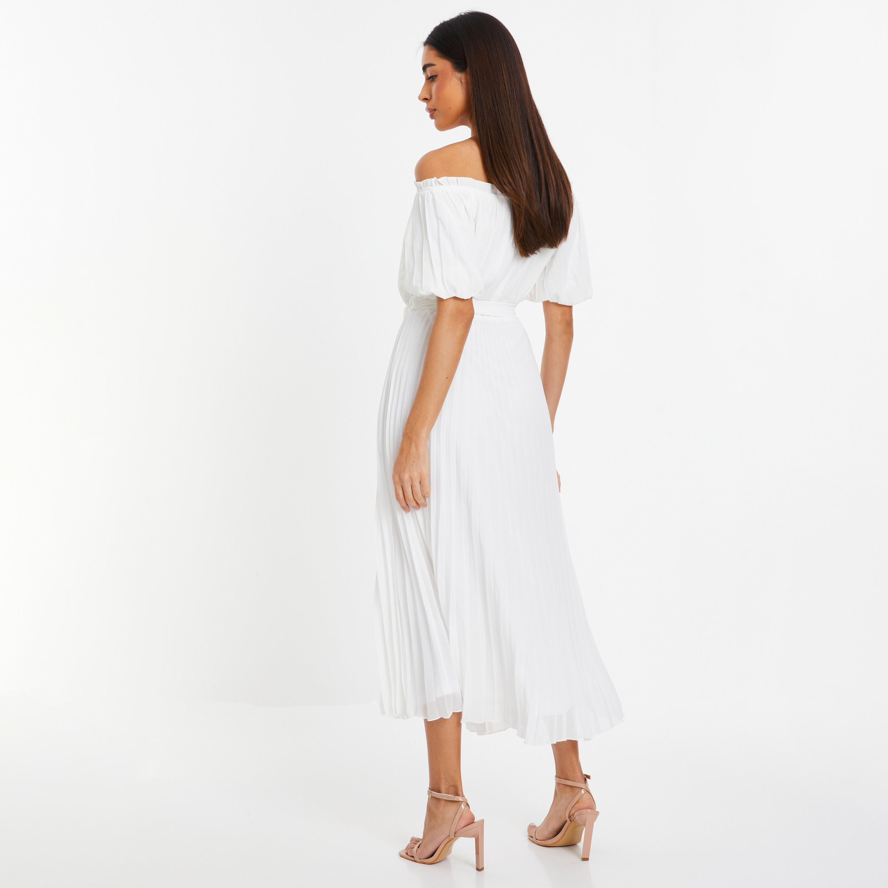 Quiz Pleated Bardot Neck Off Shoulder Midi Dress-women-clothing-dresses-image-4