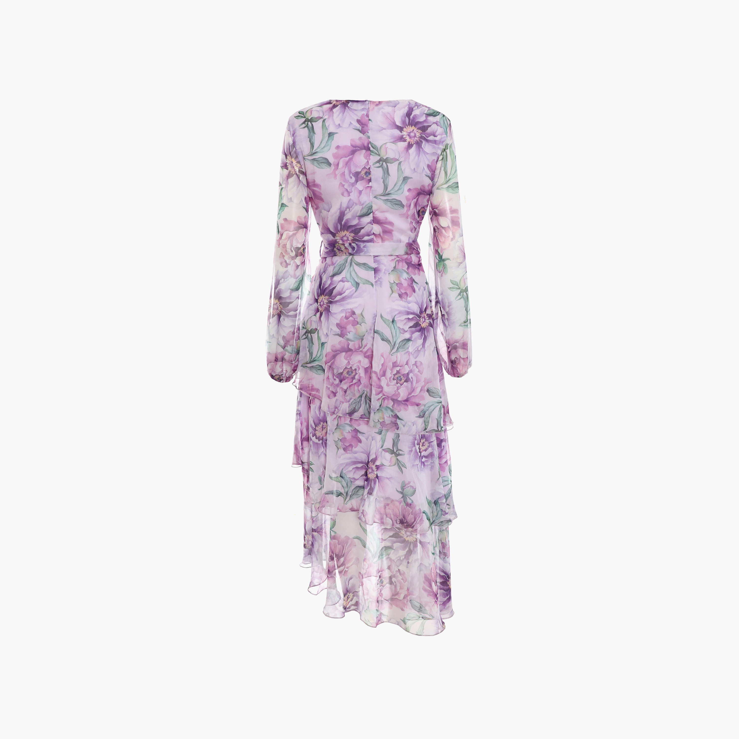 فستان مكسي بطبقات ورقبة متدلية وطبعة زهور من كويز-women-clothing-dresses-image-4