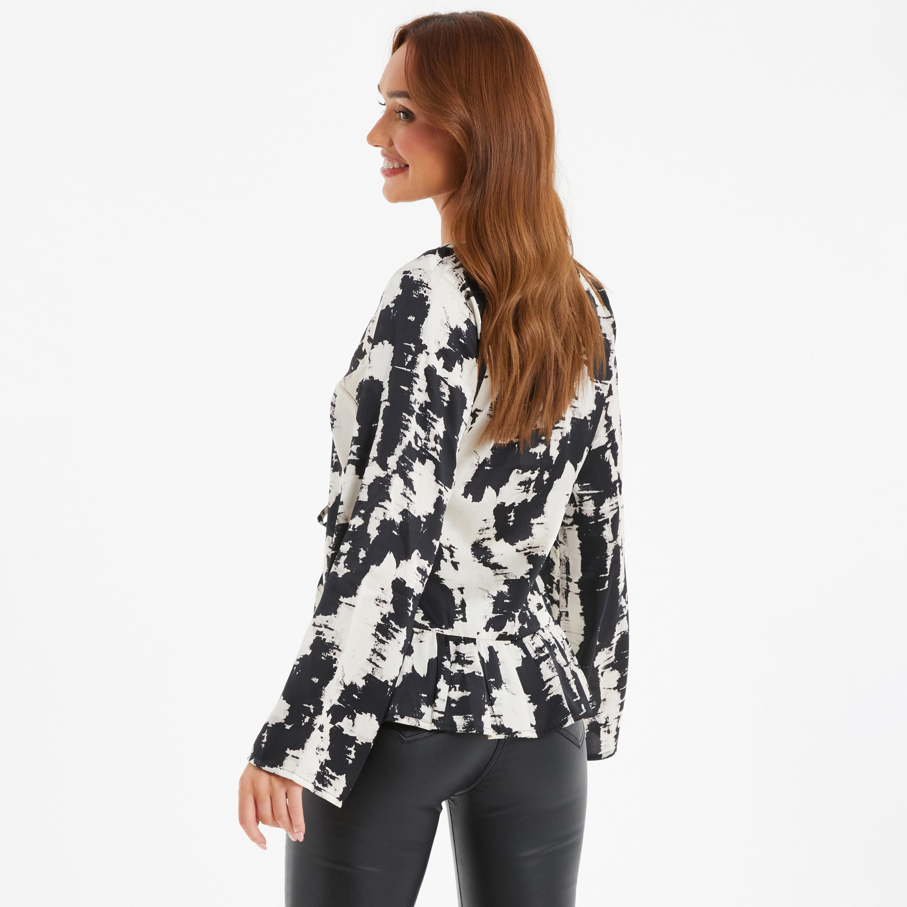 Quiz Printed Plunging Neck Long Sleeves Top-women-clothing-shirtsandblouses-blouses-image-4