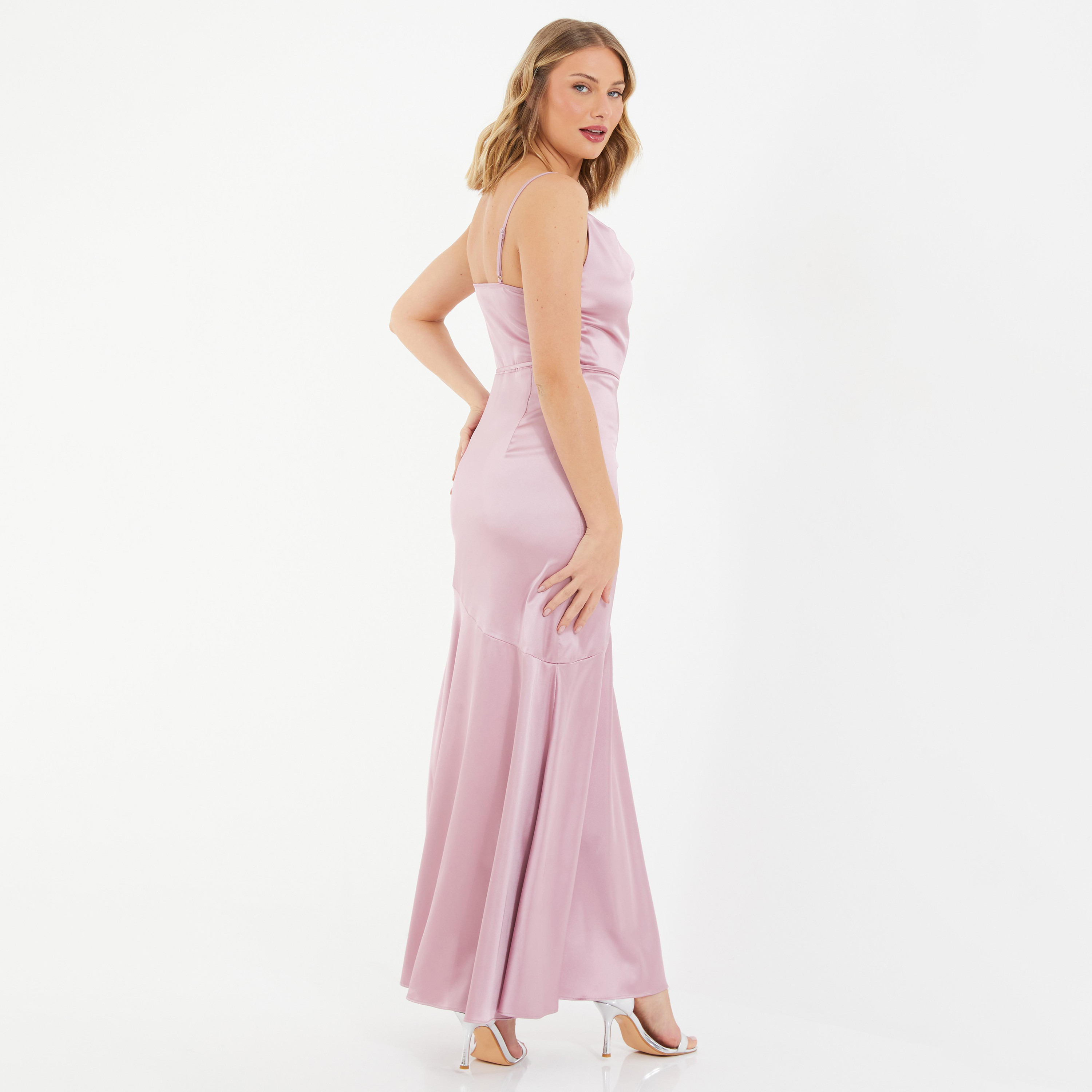 Quiz Plain Cowl Neck Shoulder Straps Slit Maxi Dress-women-clothing-dresses-image-4